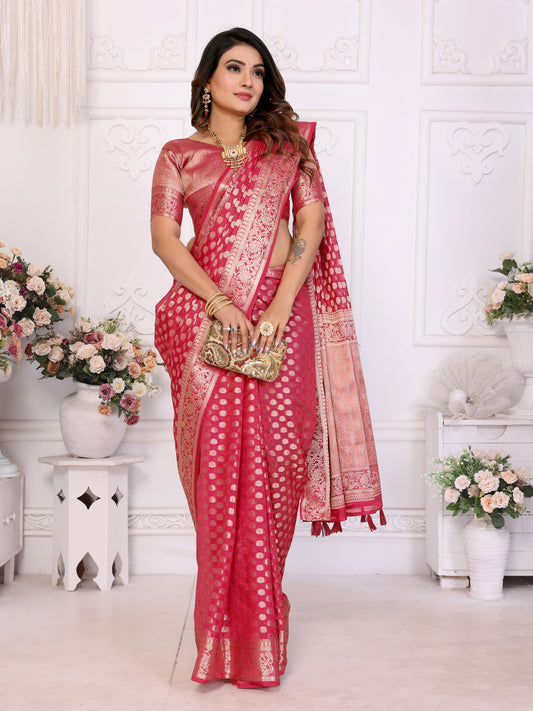 लाल रंग की प्रीमियम सुपीरियर सॉफ्ट ऑर्गेना सिल्क बनारसी साड़ी