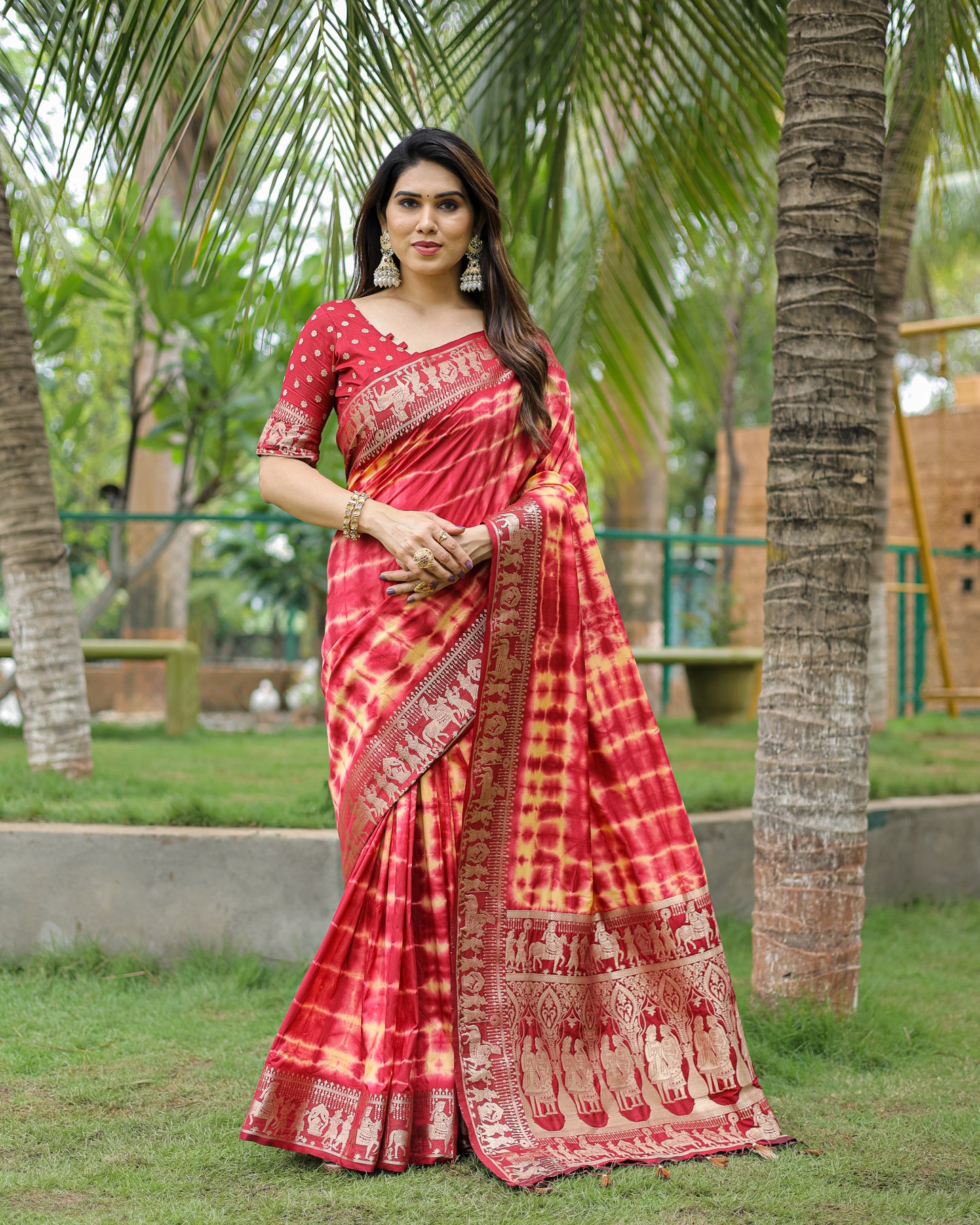 Red Color Premium And High Quality,Comfortable Sibori Work With Soft Dola Silk Saree