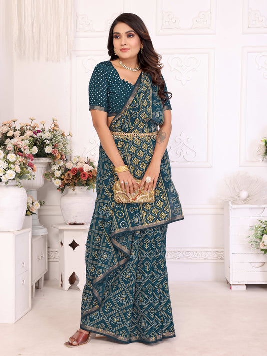 चैती अंबिका शुद्ध पटोला और बंधेज पैटर्न नरम सूती हल्के वजन की साड़ी