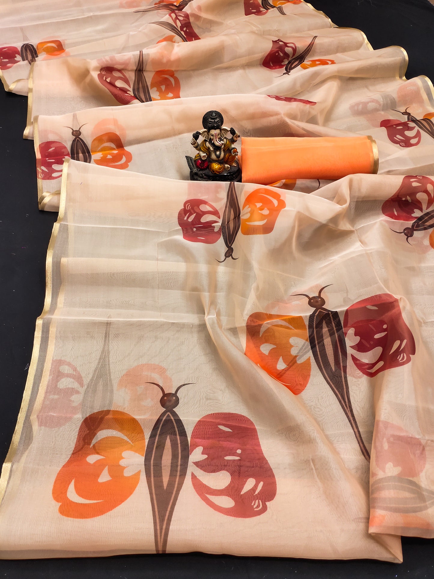 Orange Color Best Quality Art Silk Organza Digital Print Soft Shiny Saree