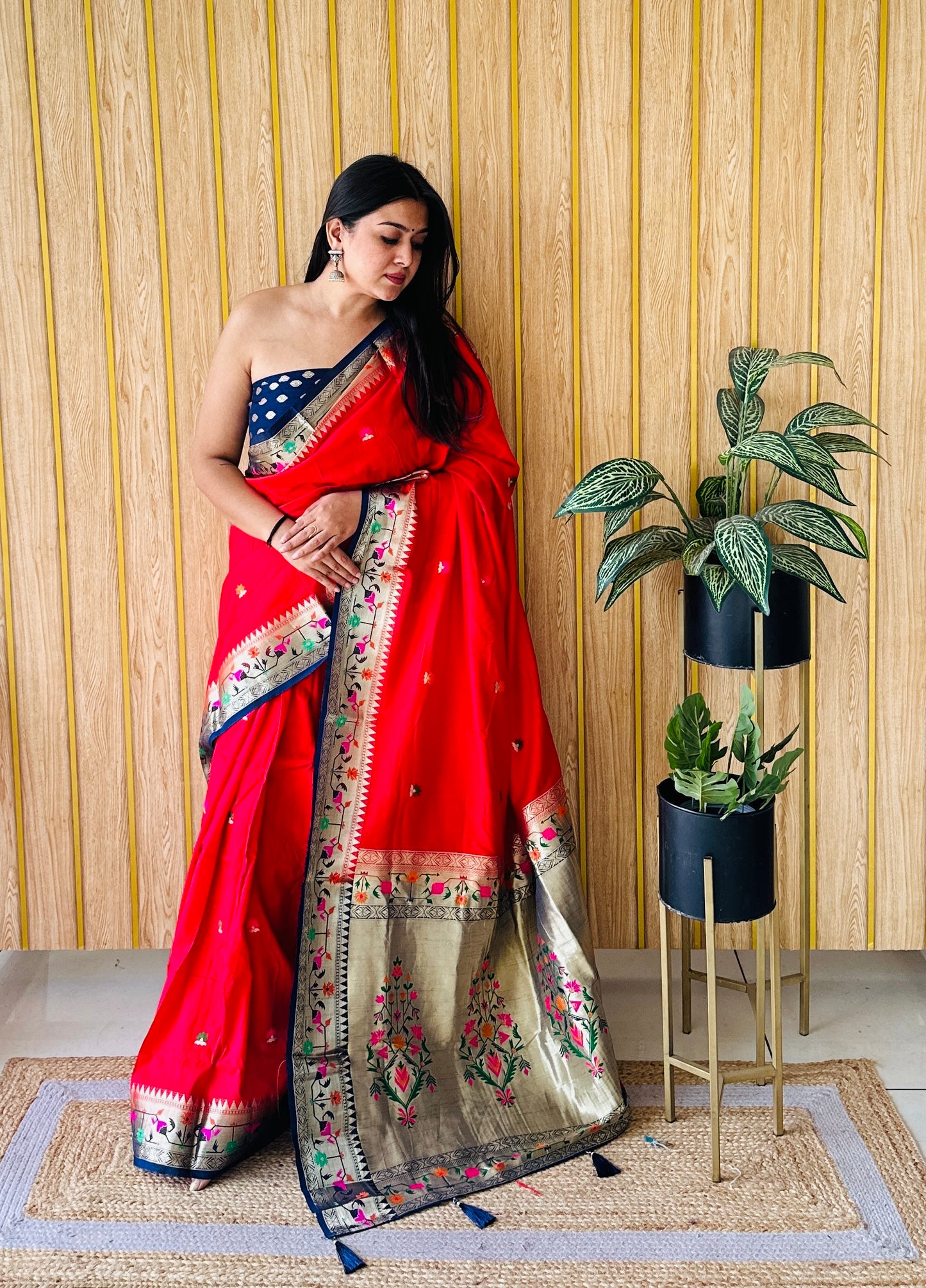 Red Color Premium Quality Paithani Soft  Silk Saree With Buttas Pattern