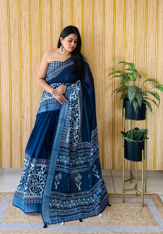 Soft Linen Cotton Digital Print Saree Very Premium And Rich Quality