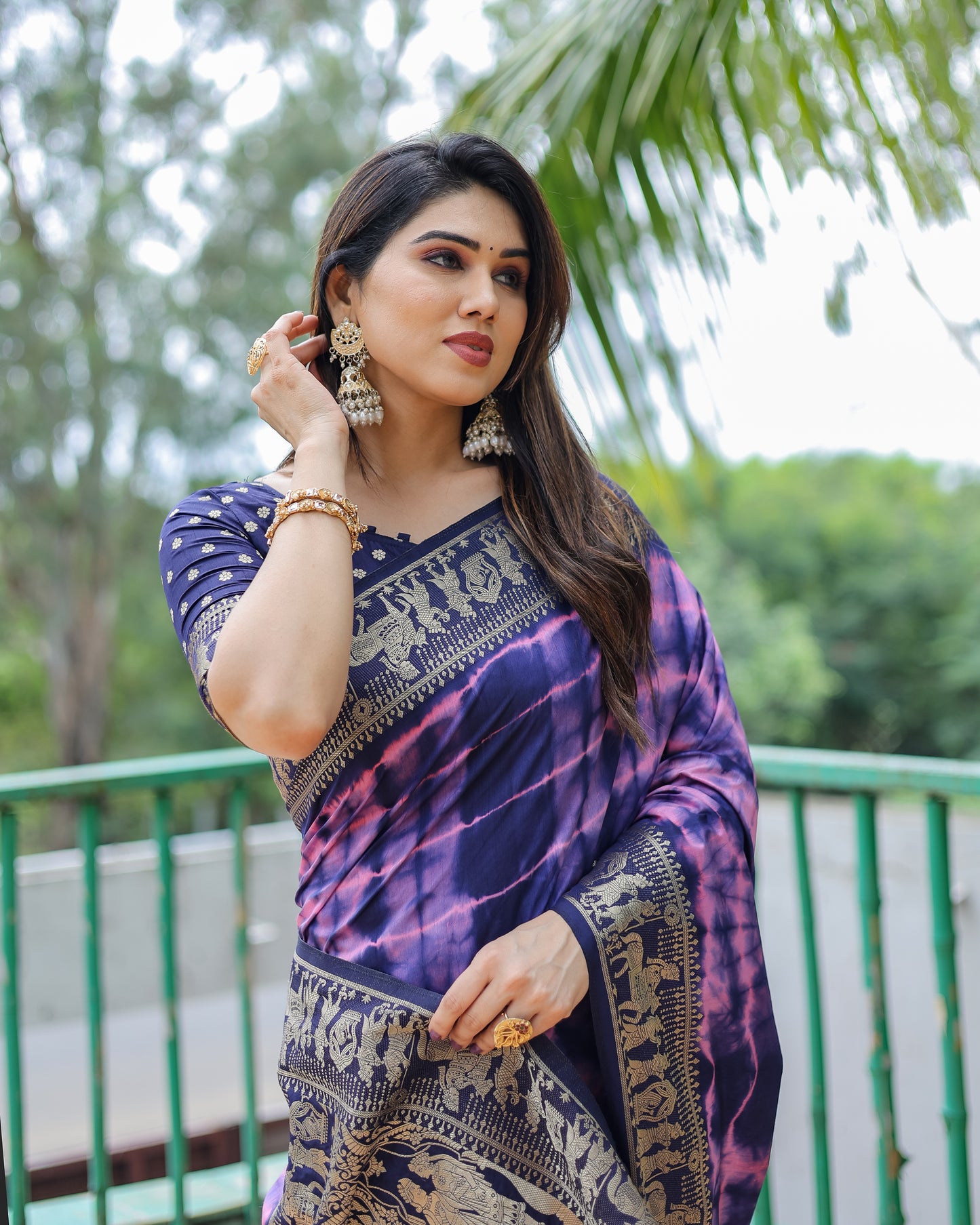 Purple Color Premium And High Quality,Comfortable Sibori Work With Soft Dola Silk Saree