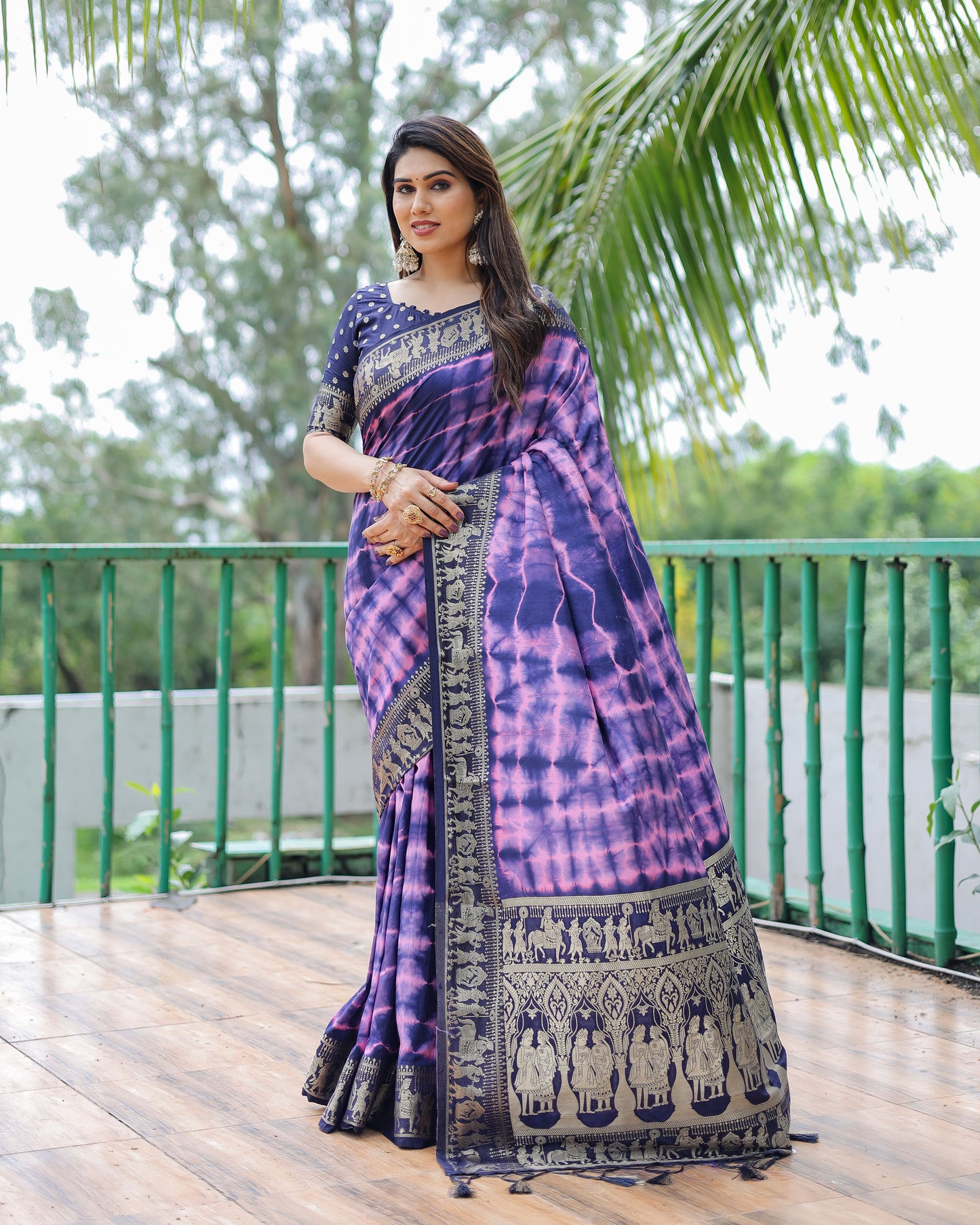 Purple Color Premium And High Quality,Comfortable Sibori Work With Soft Dola Silk Saree