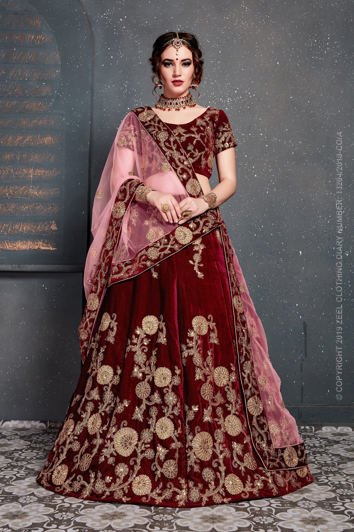 Maroon Color Velvet Dori, Zari And Sequins Embroidery Work Lehenga Choli