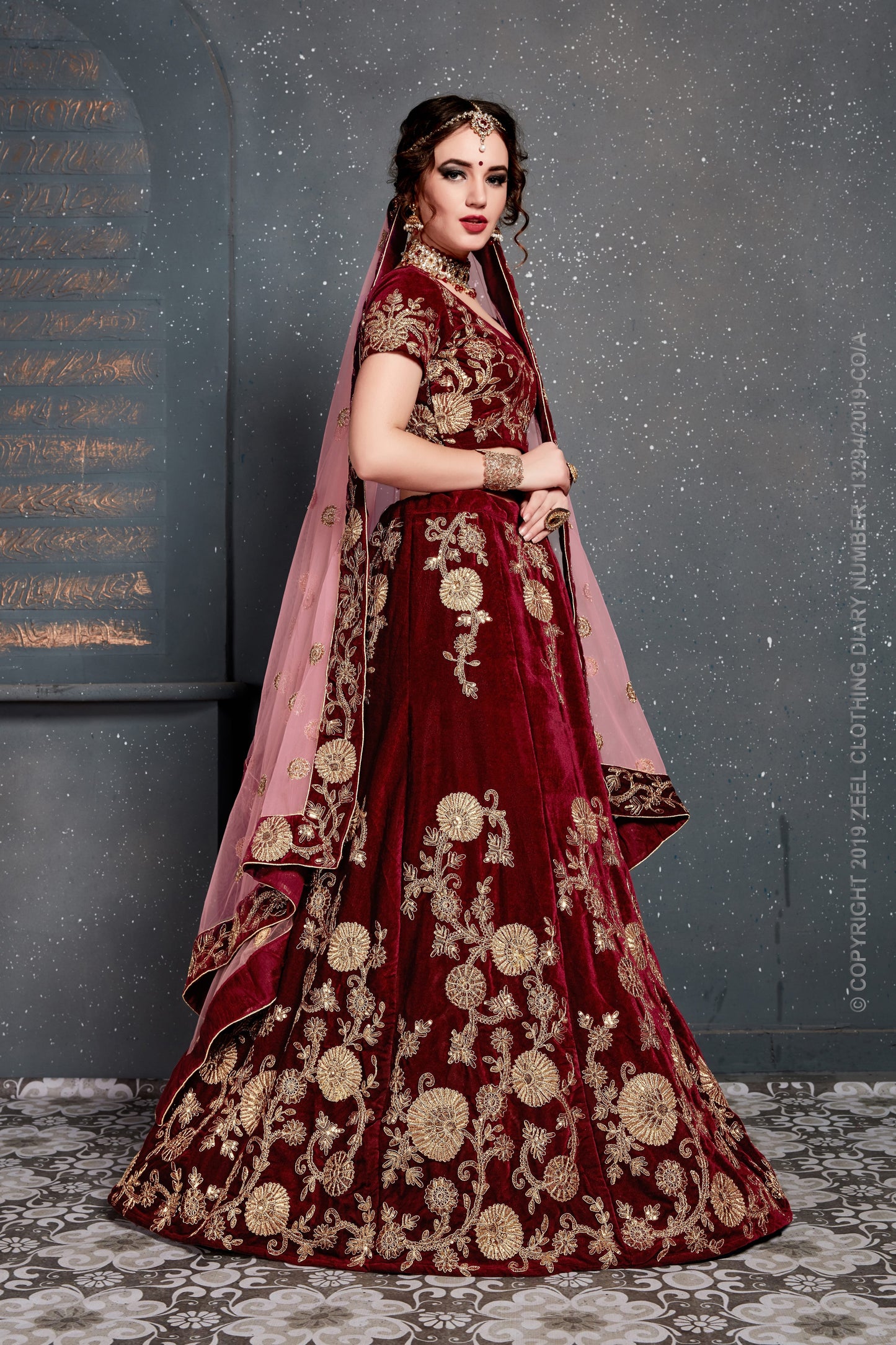Maroon Color Velvet Dori, Zari And Sequins Embroidery Work Lehenga Choli
