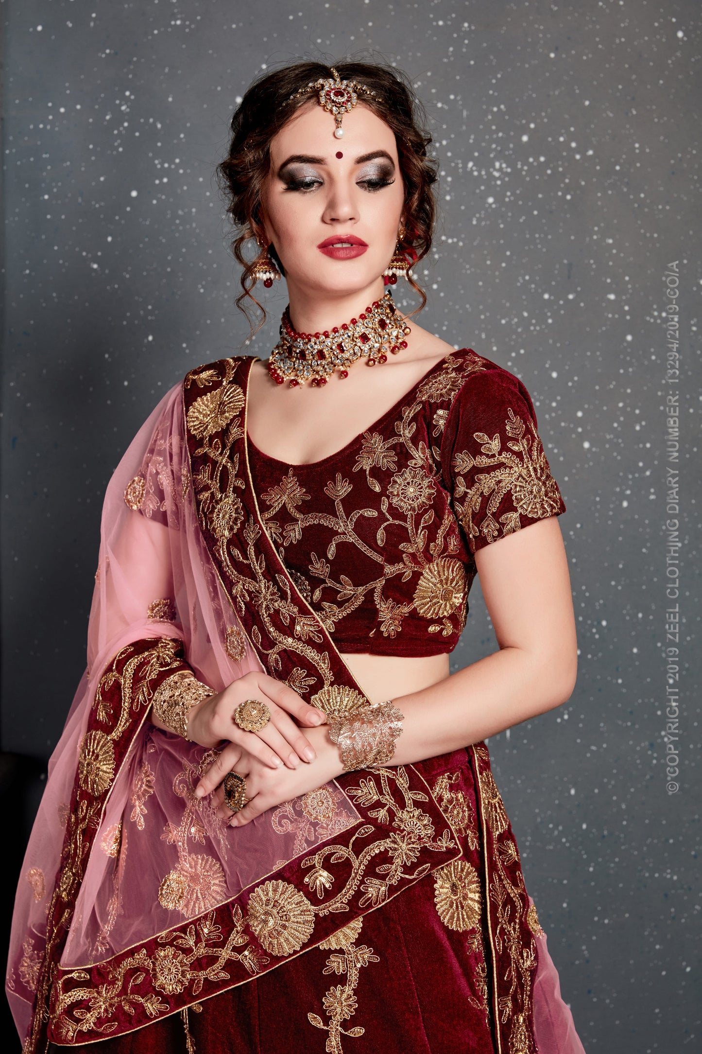 Maroon Color Velvet Dori, Zari And Sequins Embroidery Work Lehenga Choli