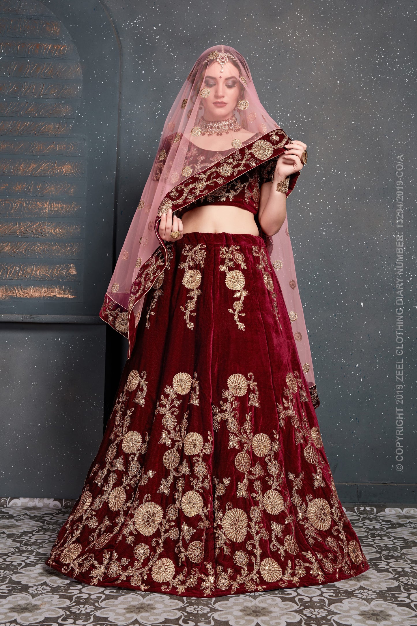 Maroon Color Velvet Dori, Zari And Sequins Embroidery Work Lehenga Choli