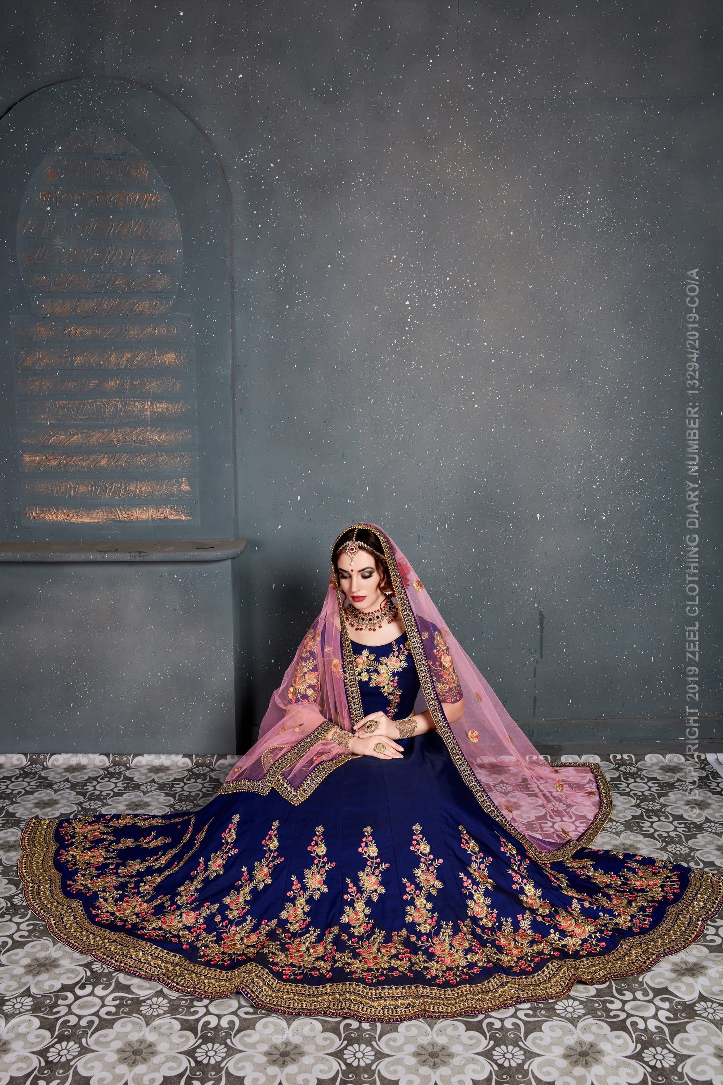 Blue Color Tafeta Satin Silk Thread,Dori, Zari Embroidery With Diamond Work Lehenga Choli