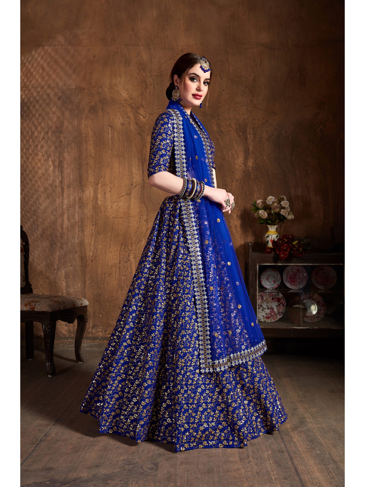 Royal Blue Color ZARI AND SEQUINS HEAVY EMBROIDERY WORK Lehenga Choli