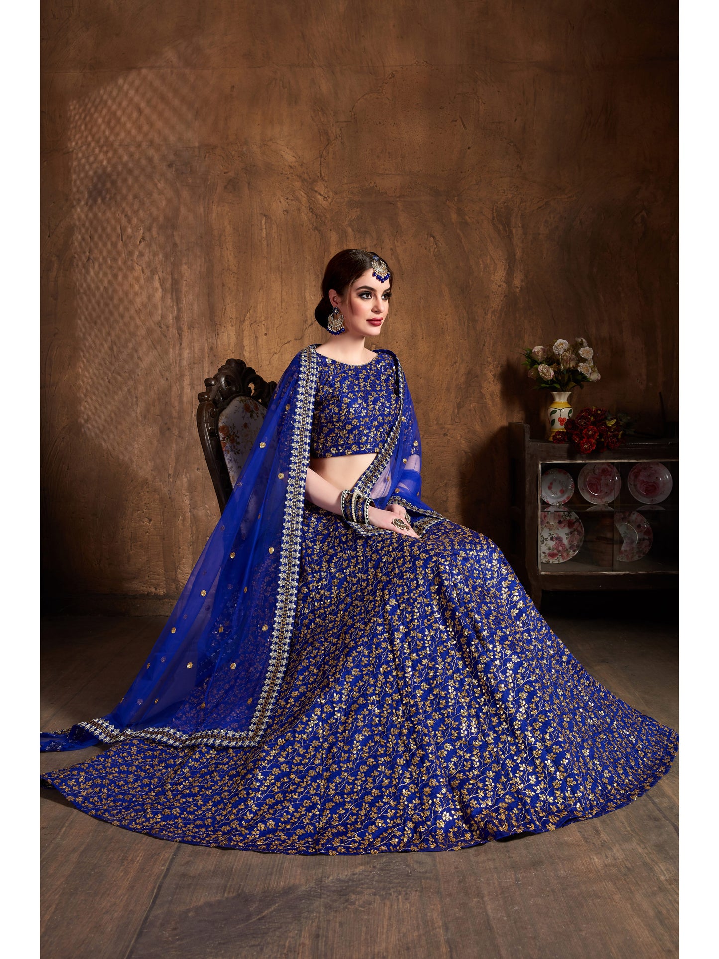Royal Blue Color ZARI AND SEQUINS HEAVY EMBROIDERY WORK Lehenga Choli