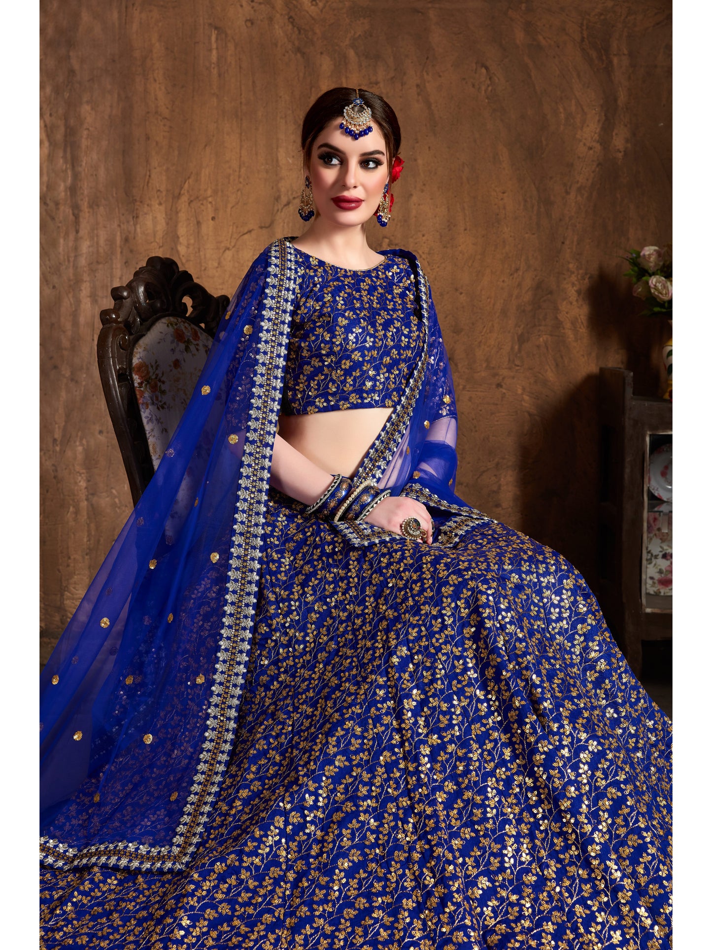 Royal Blue Color ZARI AND SEQUINS HEAVY EMBROIDERY WORK Lehenga Choli