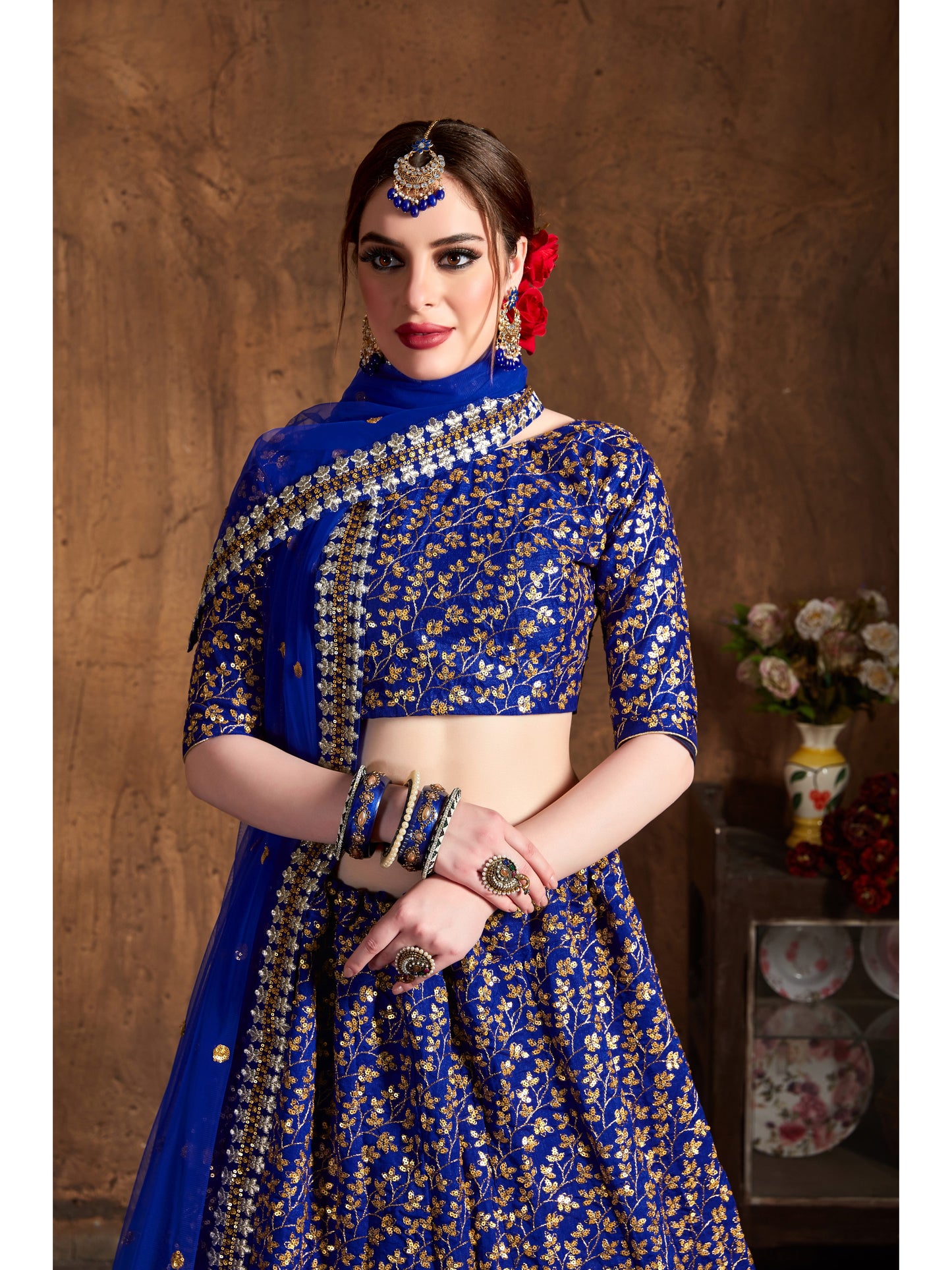 Royal Blue Color ZARI AND SEQUINS HEAVY EMBROIDERY WORK Lehenga Choli