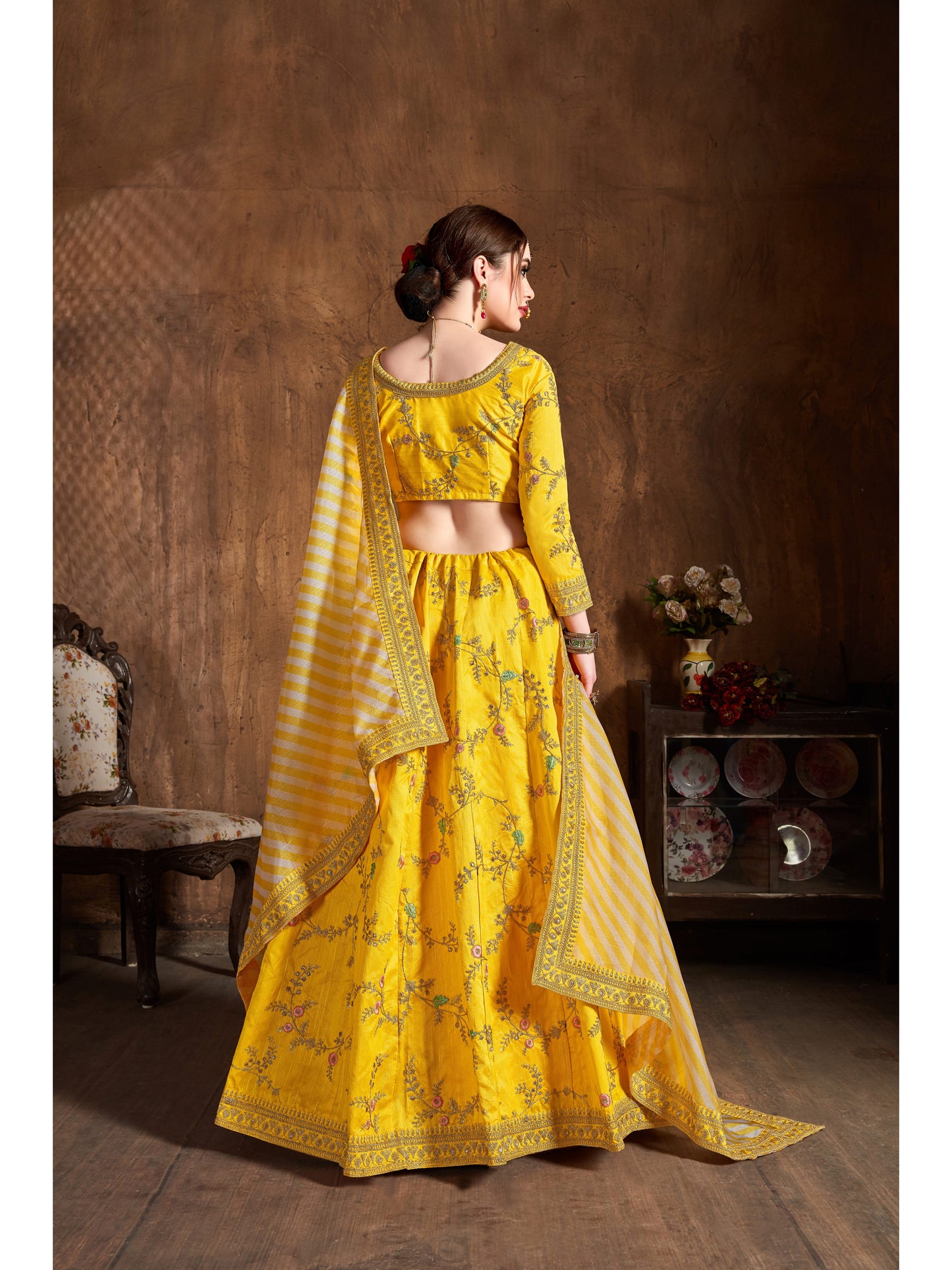 Yellow Color ZARI, SEQUINS, THREAD AND DORI EMBROIDERY Lehenga Choli