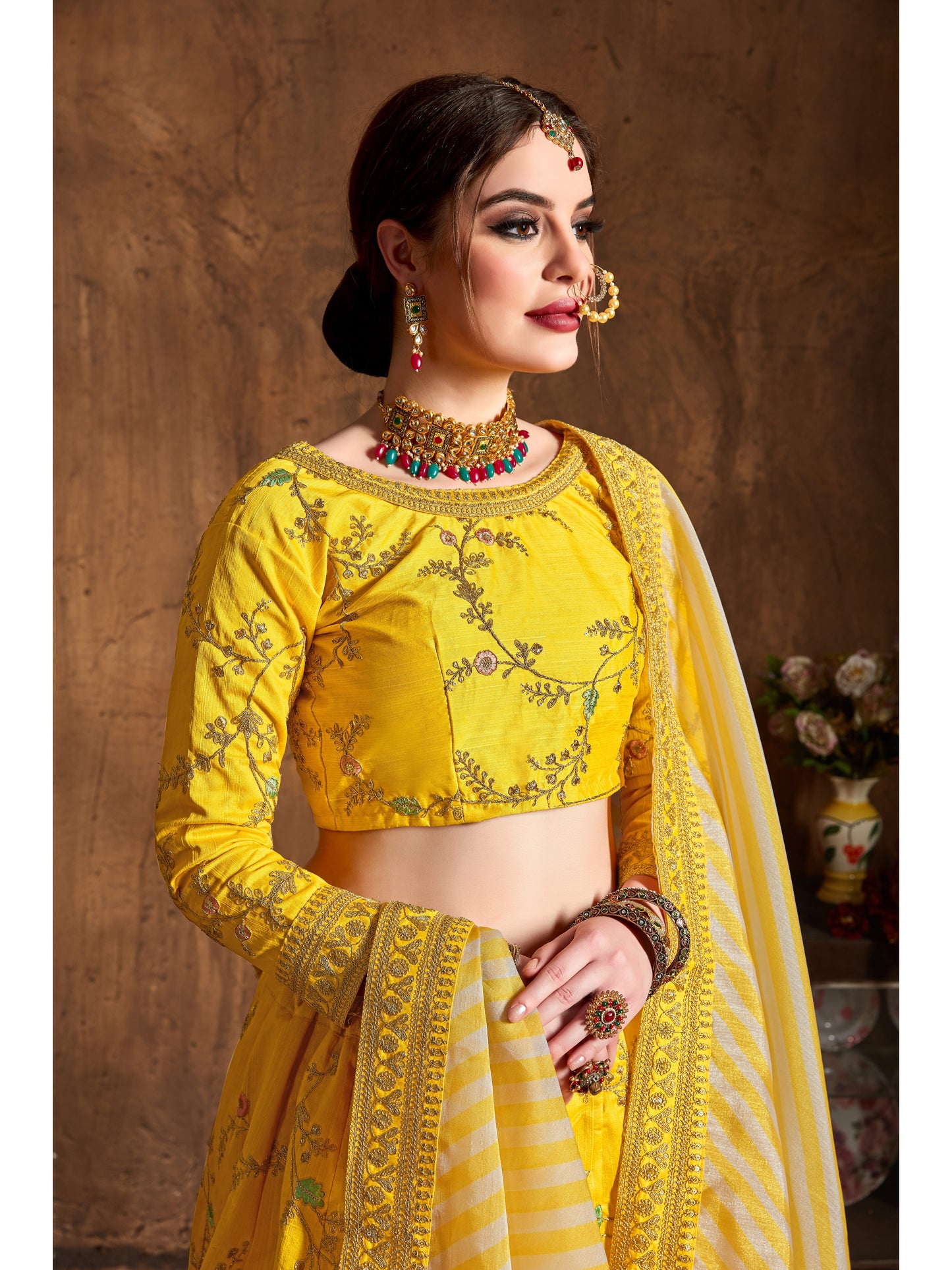 Yellow Color ZARI, SEQUINS, THREAD AND DORI EMBROIDERY Lehenga Choli