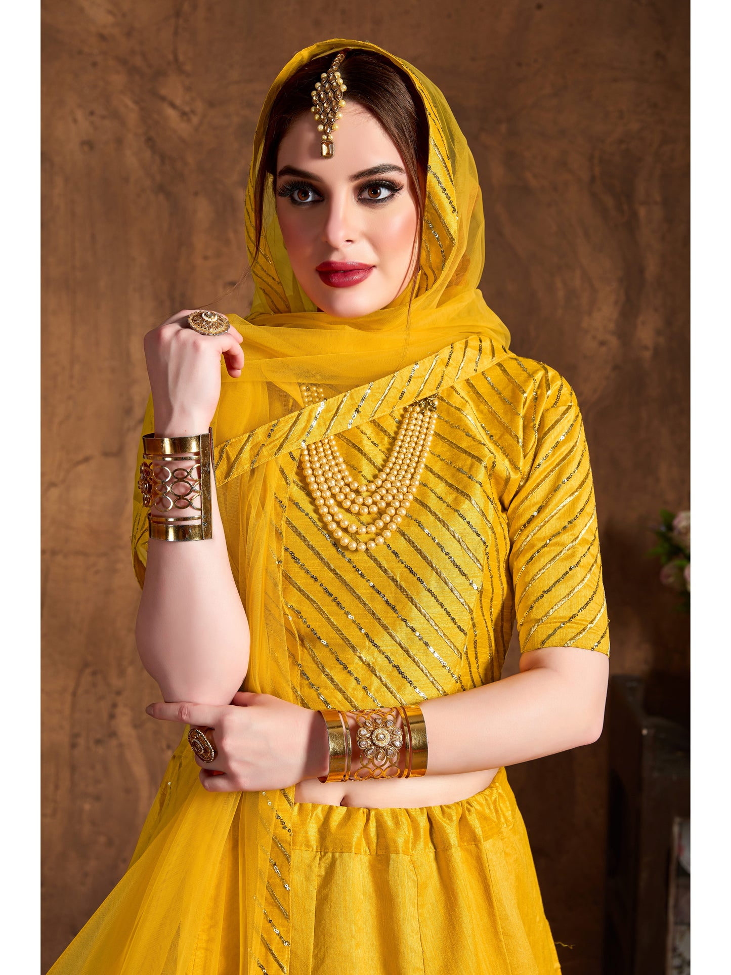 Yellow Color ZARI, SEQUINS EMBROIDERY AND DIAMOND WORK Lehenga Choli