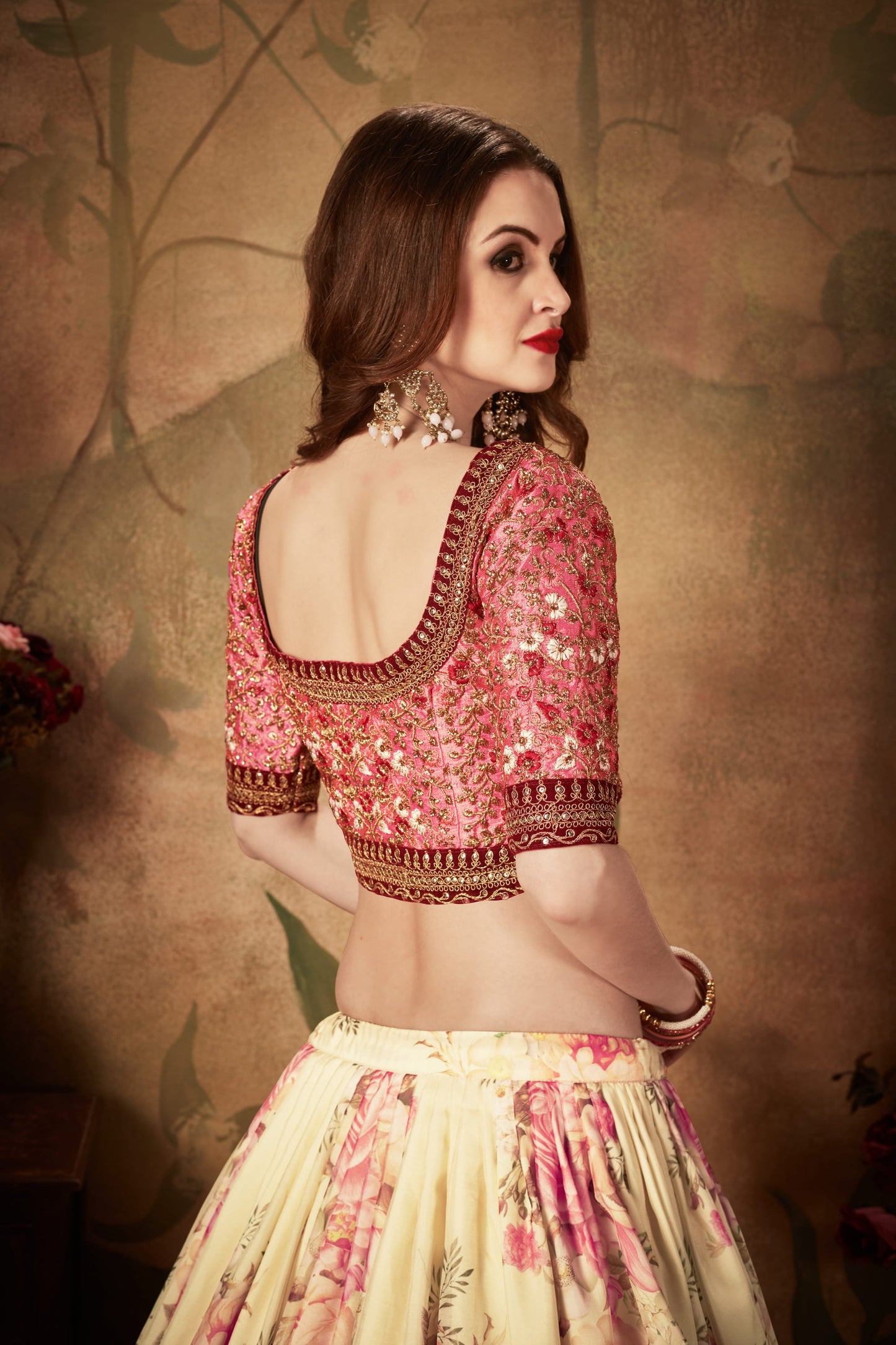 Beige Color Organza Digital Print & Dori, Zari and Sequins Embroidery Work Lehenga Choli