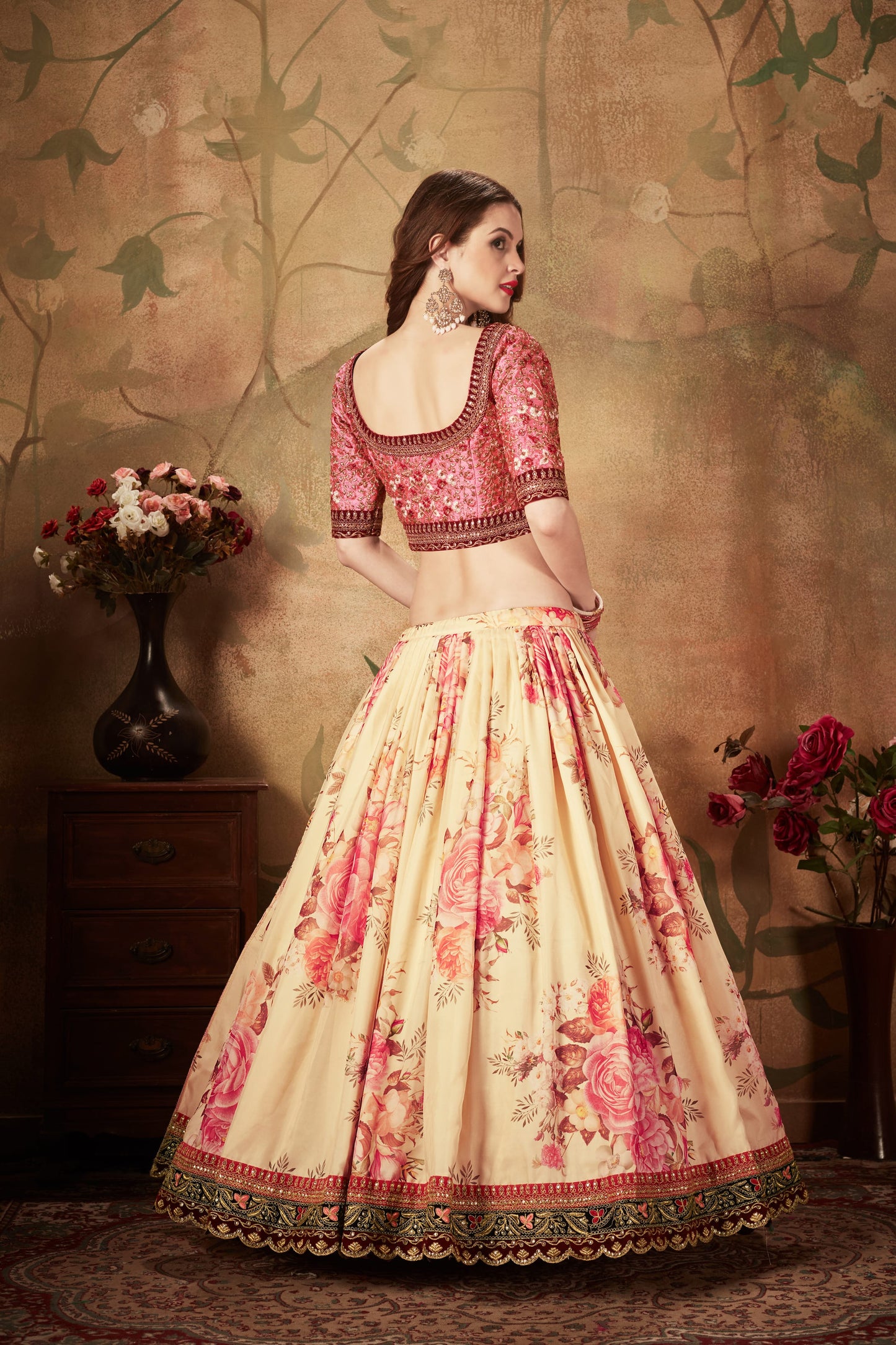 Beige Color Organza Digital Print & Dori, Zari and Sequins Embroidery Work Lehenga Choli
