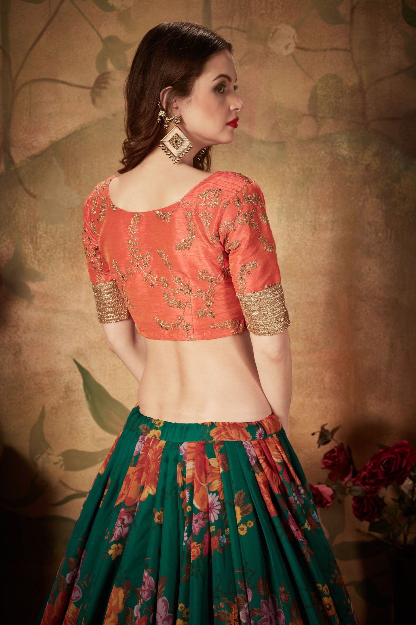 Green Color Organza Digital Print & Dori, Zari and Sequins Embroidery Work Lehenga Choli