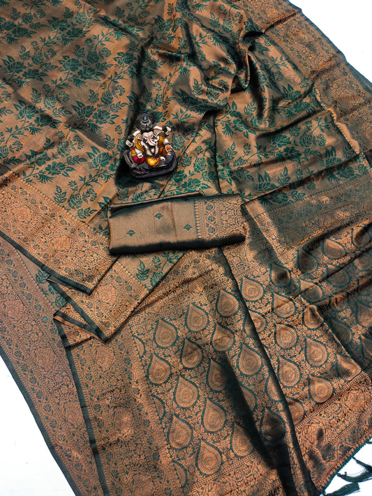 ग्रीन रोजा सॉफ्ट सिल्क कांजीवरम मिश्रण साड़ी सुंदर बुनाई विशेष काम के साथ