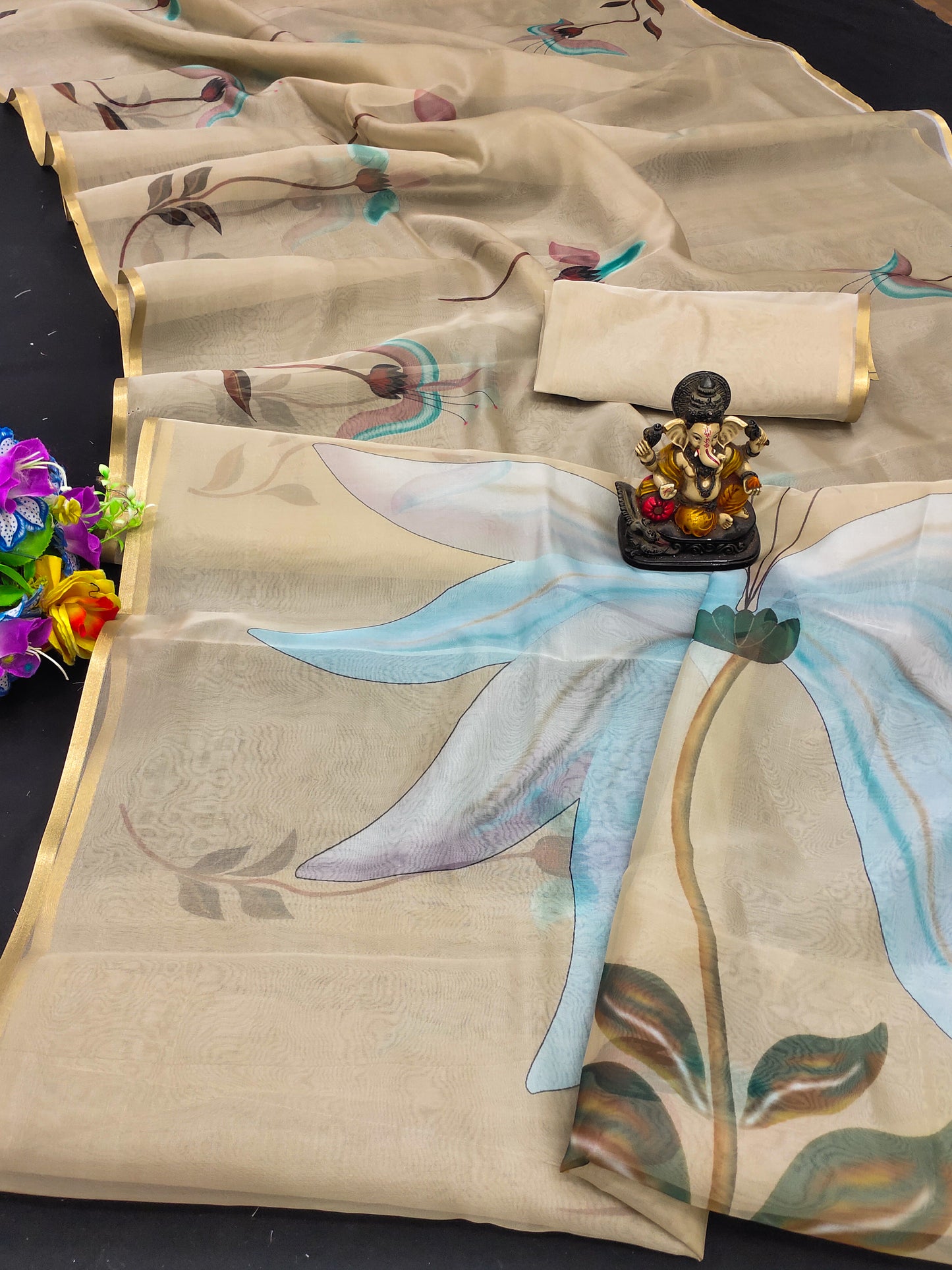 Beige Color Traditional And Classic With Best Quality Organza Digital Print