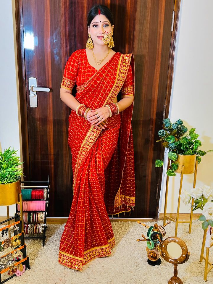 RED COLOUR SPECIAL SAUBHAGYAVATI BHAVA SAREE