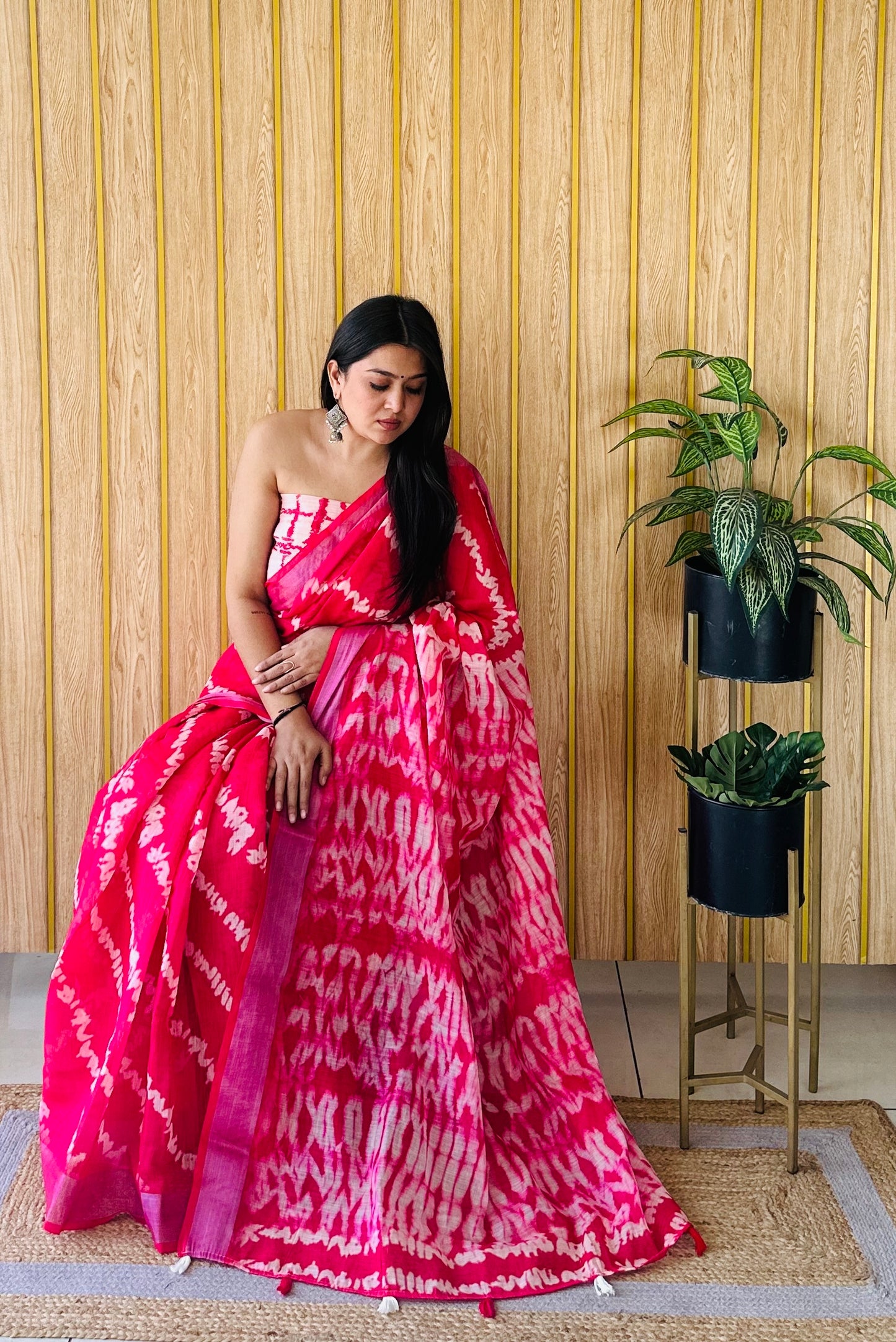 Pink Color Soft Linen Cotton Digital Print Saree Very Premium And Rich Quality