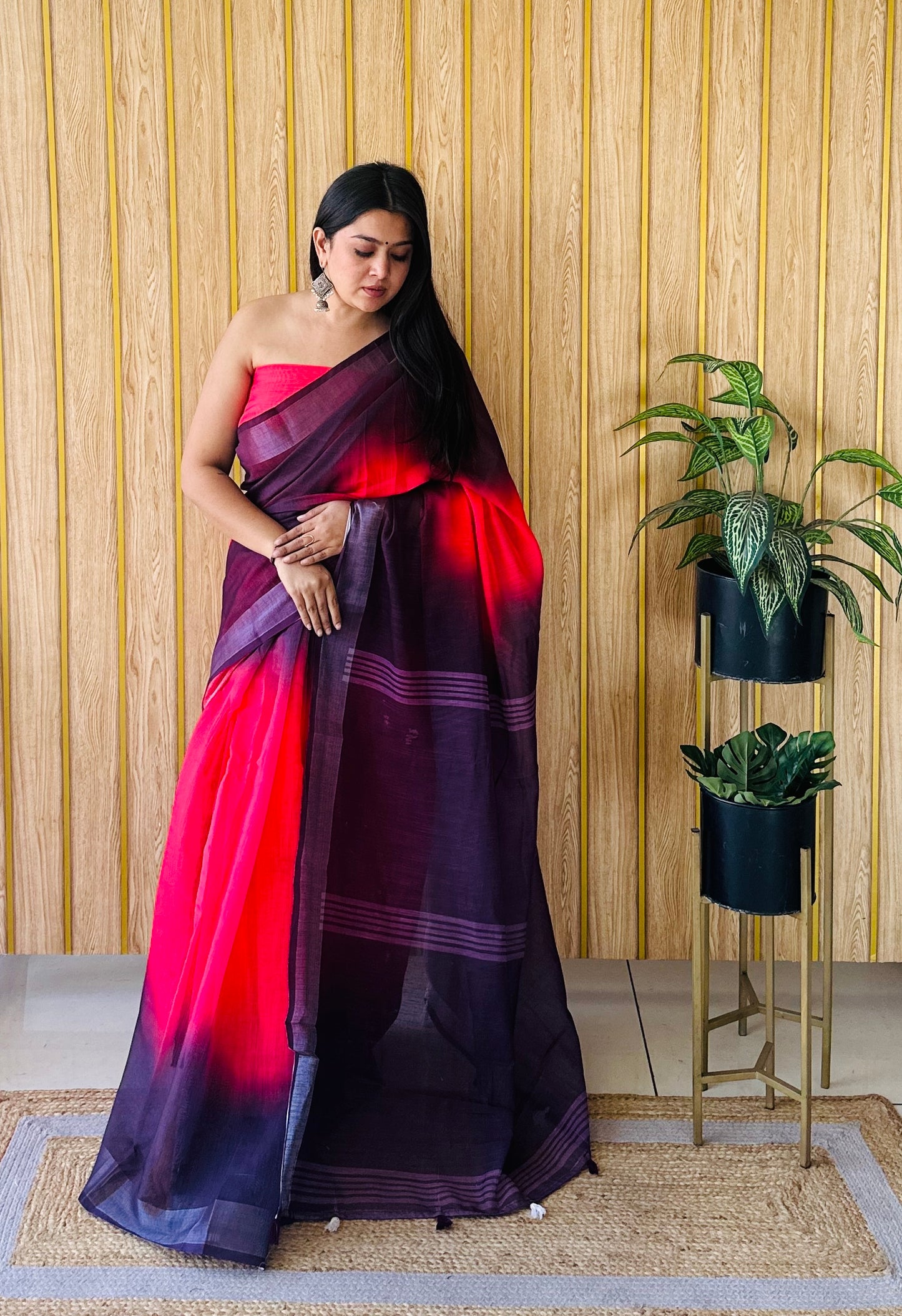 Red Color Soft Linen Cotton Digital Print Saree Very Premium And Rich Quality