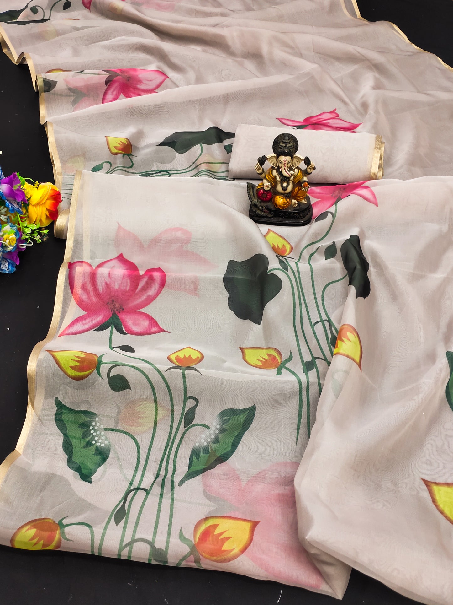 Light Pink Color Traditional And Classic With Best Quality Organza Digital Print