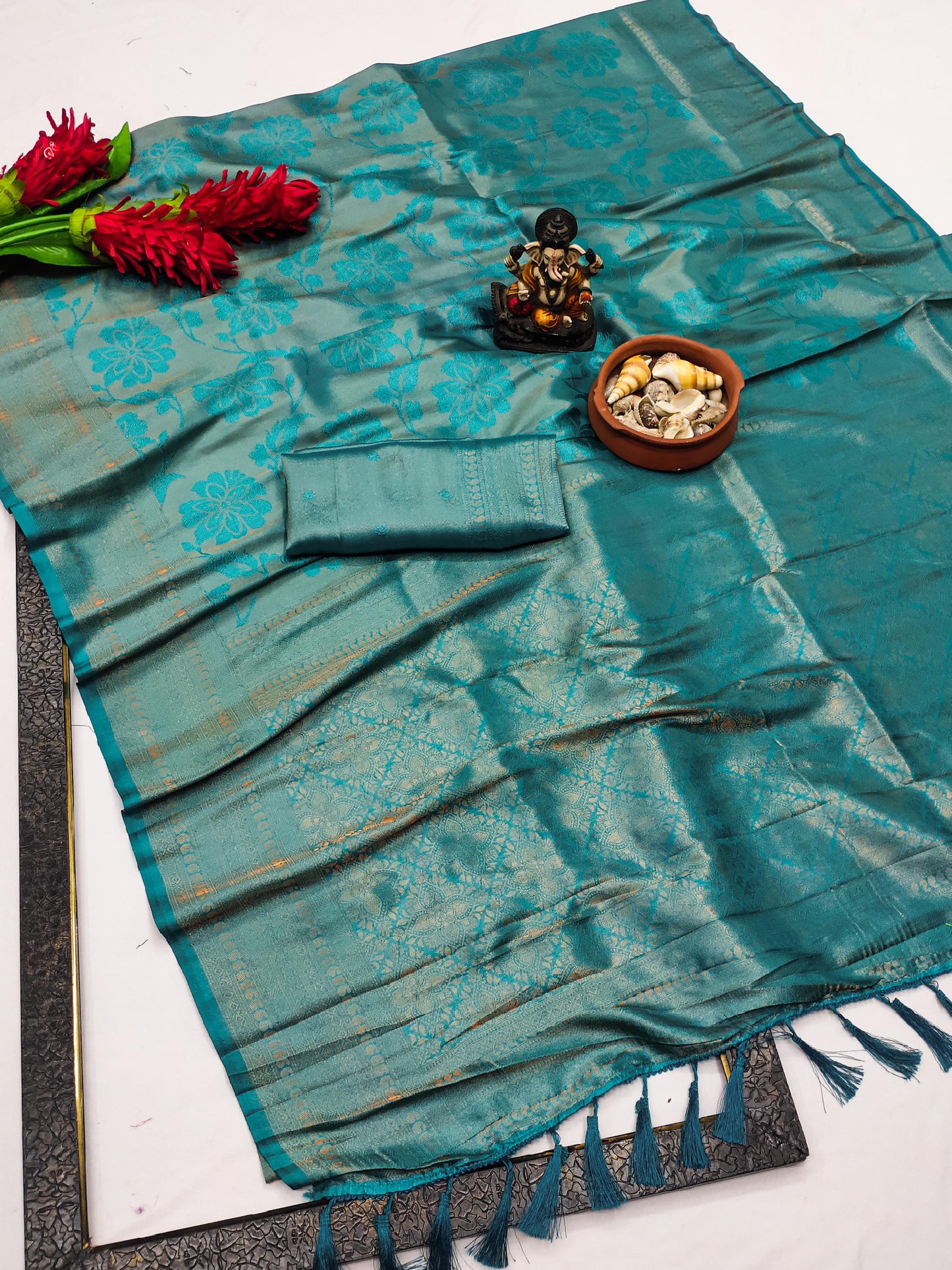 Sky Blue Rozy Pure Kanjivaram soft Silk blends saree with beautiful weaving exclusive work