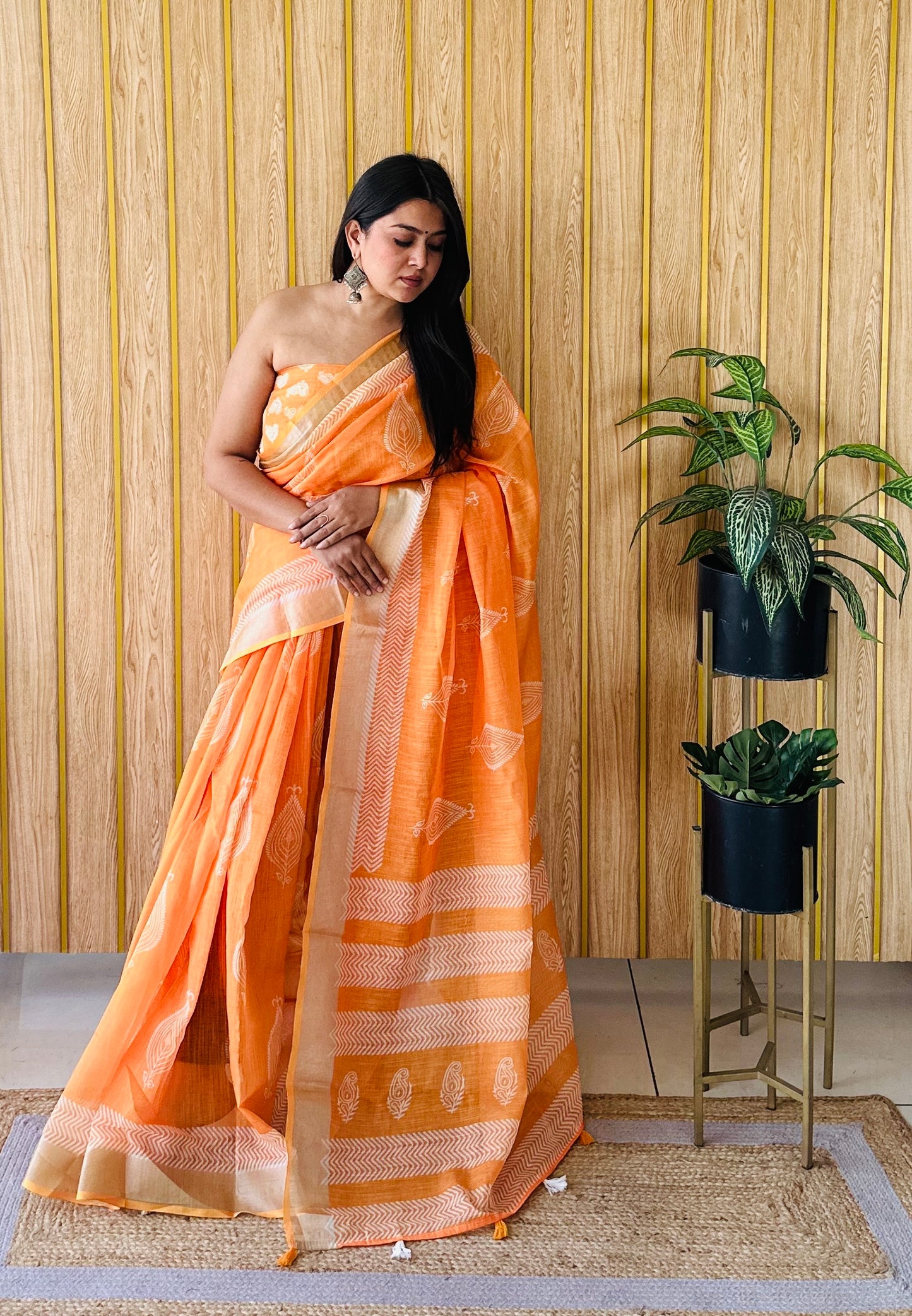 Yellow Color Soft Linen Cotton Digital Print Saree Very Premium And Rich Quality