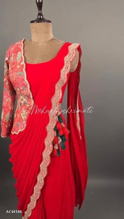 शुद्ध गोरगीत साड़ी (फैंसी जैकेट पूर्ण सिलाई के साथ) (ब्लाउज पूर्ण सिलाई के साथ)