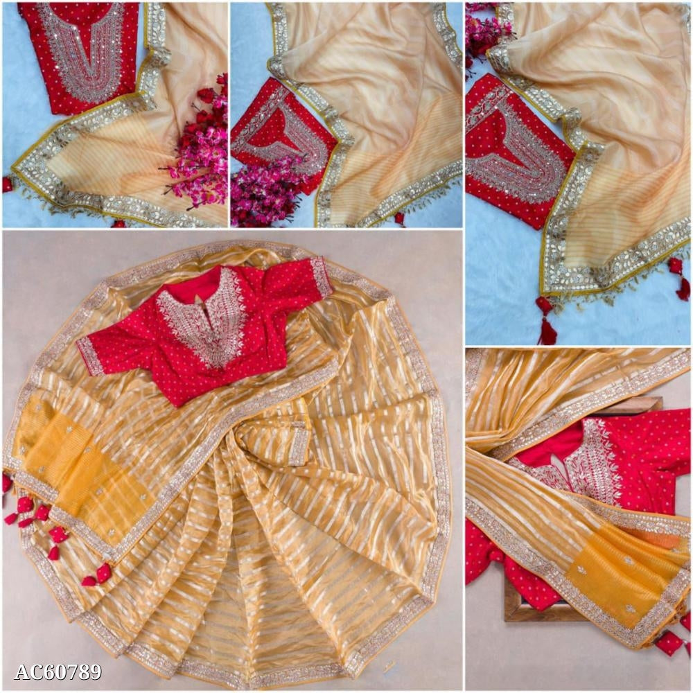 ऑर्गेना डिजिटल प्रिंट वर्क कढ़ाई गोटा पट्टी वर्क जालार के साथ