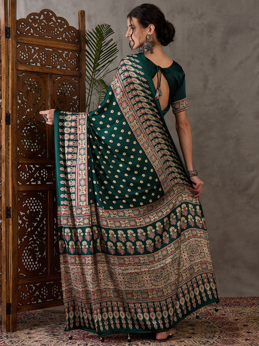 Rana Pure Semi Modal Silk Floral Printed green Saree