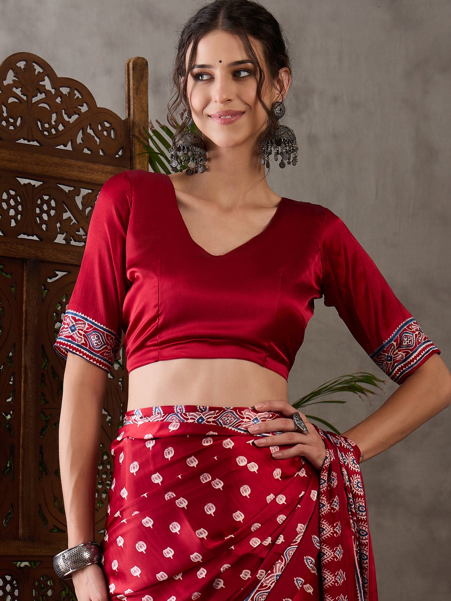 Rana Pure Semi Modal Silk Floral Printed red Saree