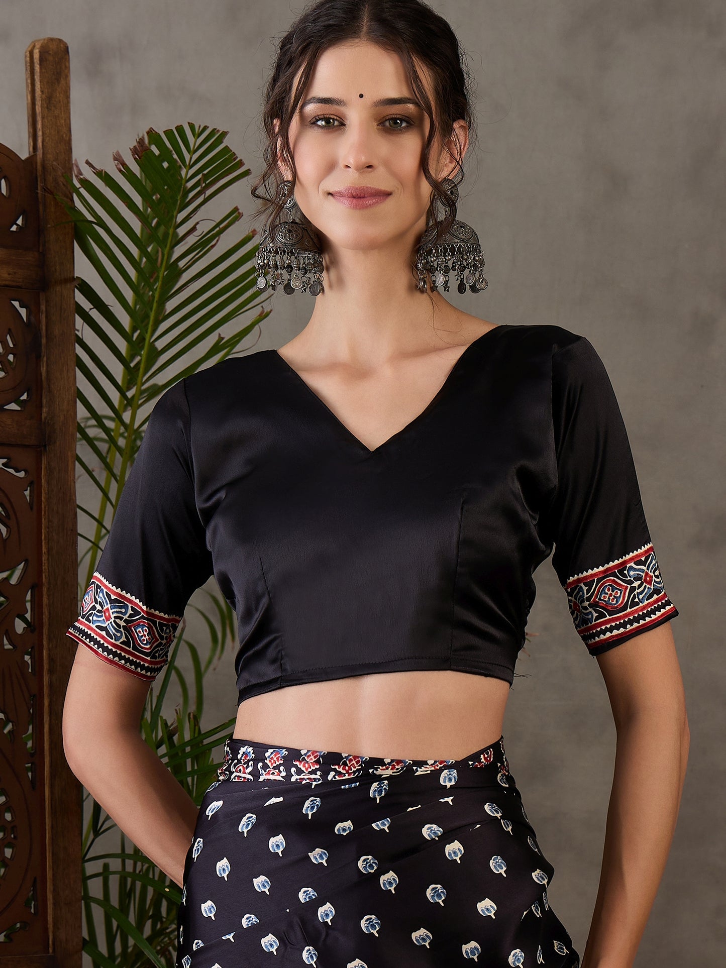 Rana Pure Semi Modal Silk Floral Printed Black Saree