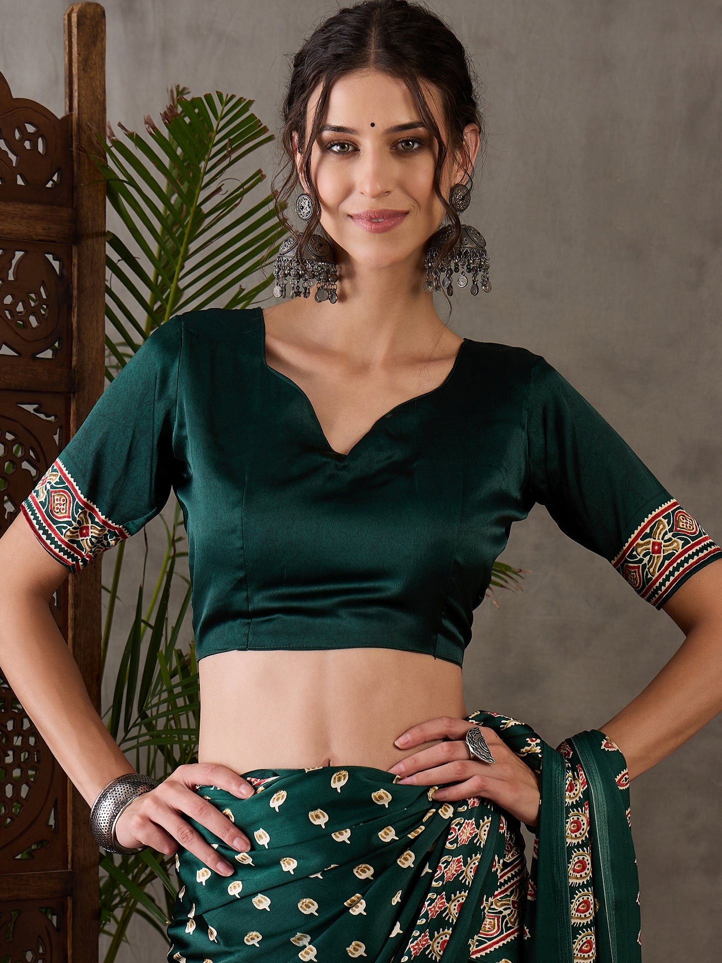 Rana Pure Semi Modal Silk Floral Printed green Saree