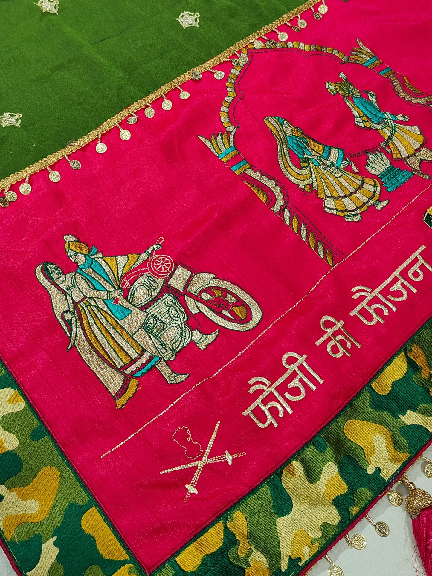 BSF Green Fauji Ki Faujan Premium Edition Theme Saree