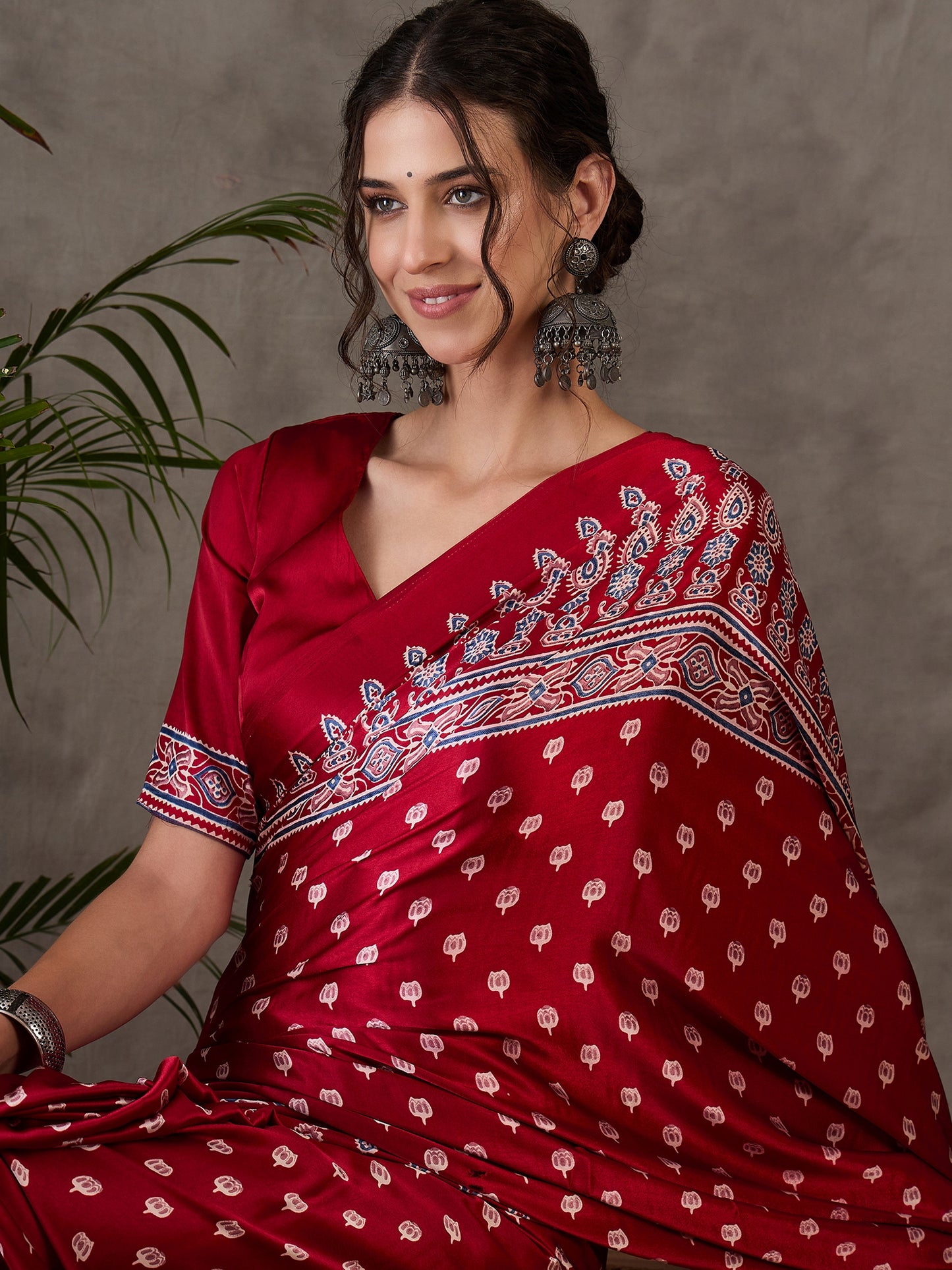 Rana Pure Semi Modal Silk Floral Printed red Saree