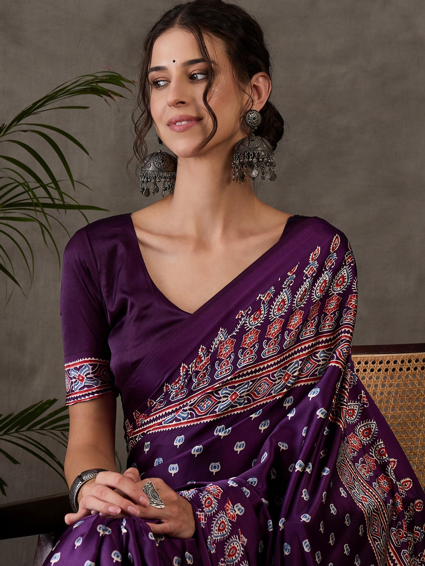 Rana Pure Semi Modal Silk Floral Printed Purpul Saree