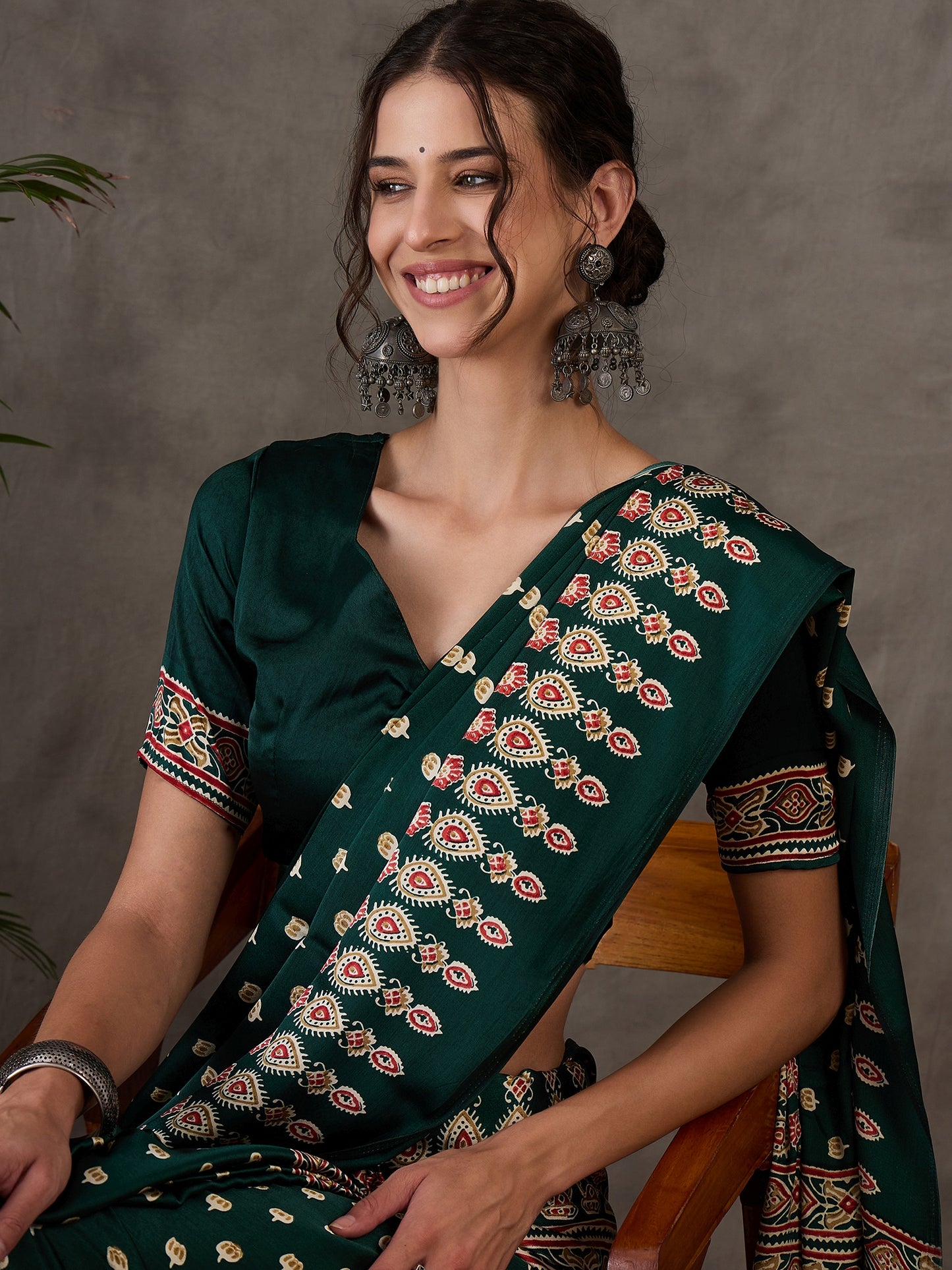 Rana Pure Semi Modal Silk Floral Printed green Saree