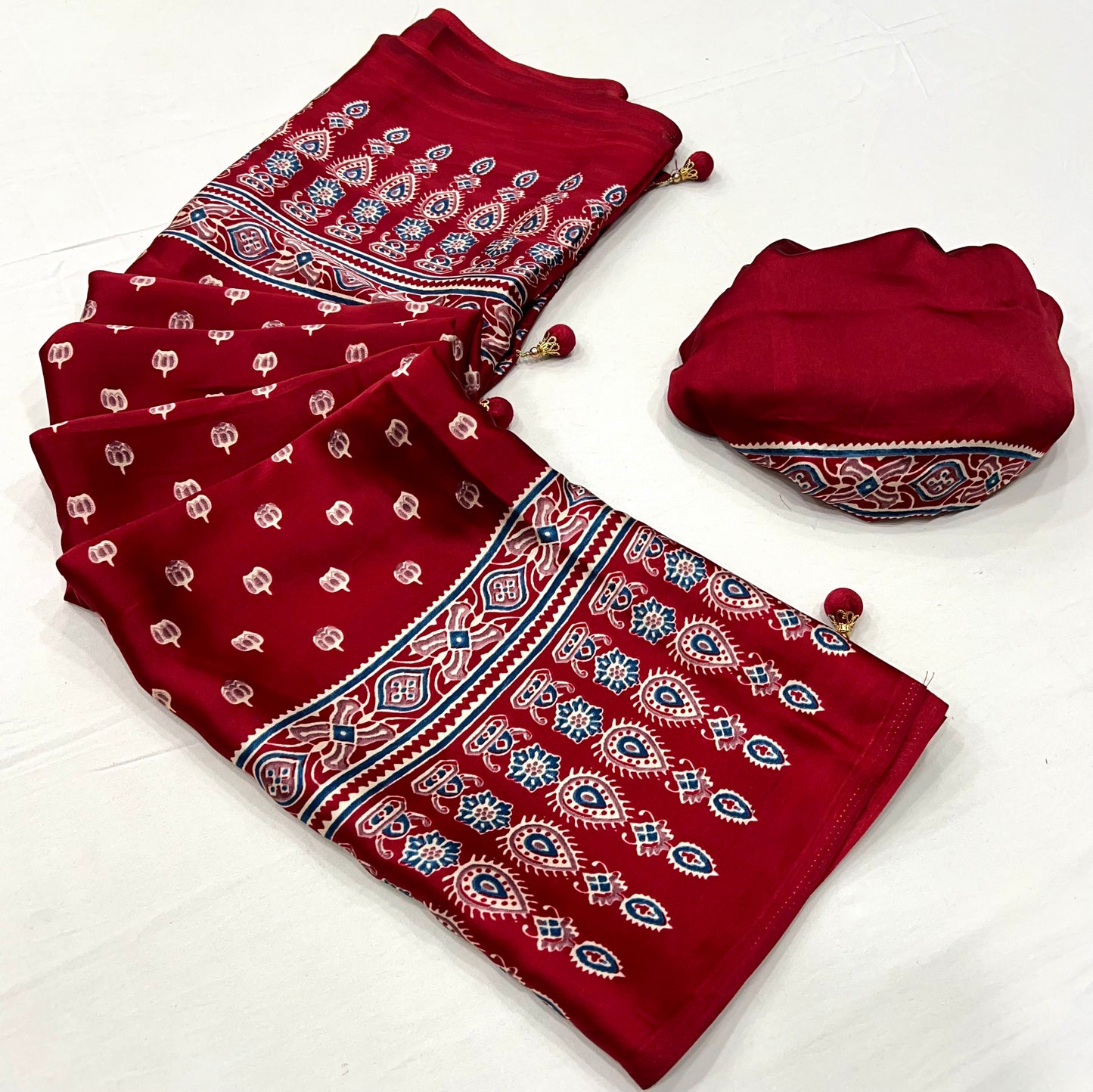 Rana Pure Semi Modal Silk Floral Printed red Saree