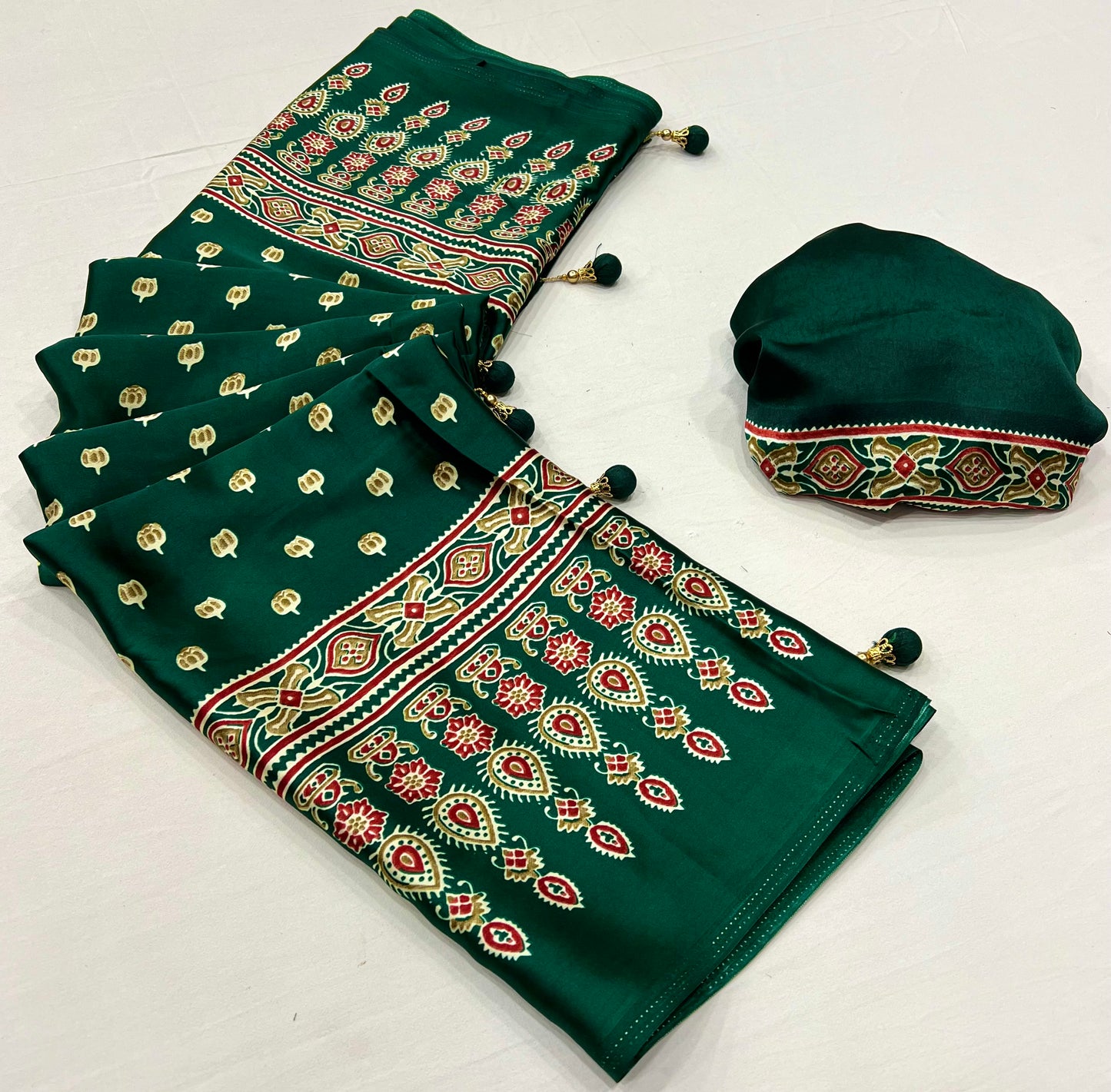 Rana Pure Semi Modal Silk Floral Printed green Saree