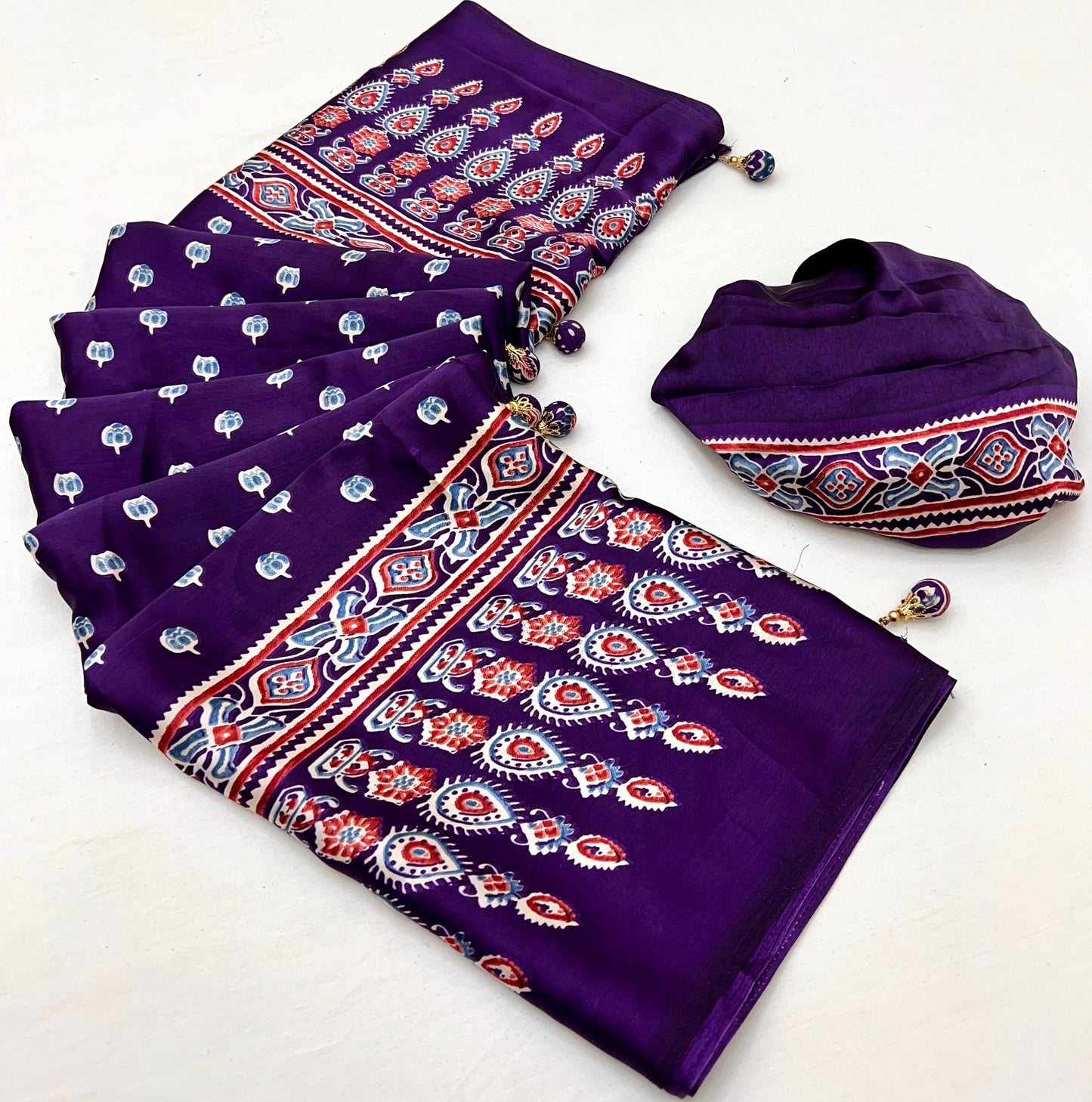 Rana Pure Semi Modal Silk Floral Printed Purpul Saree