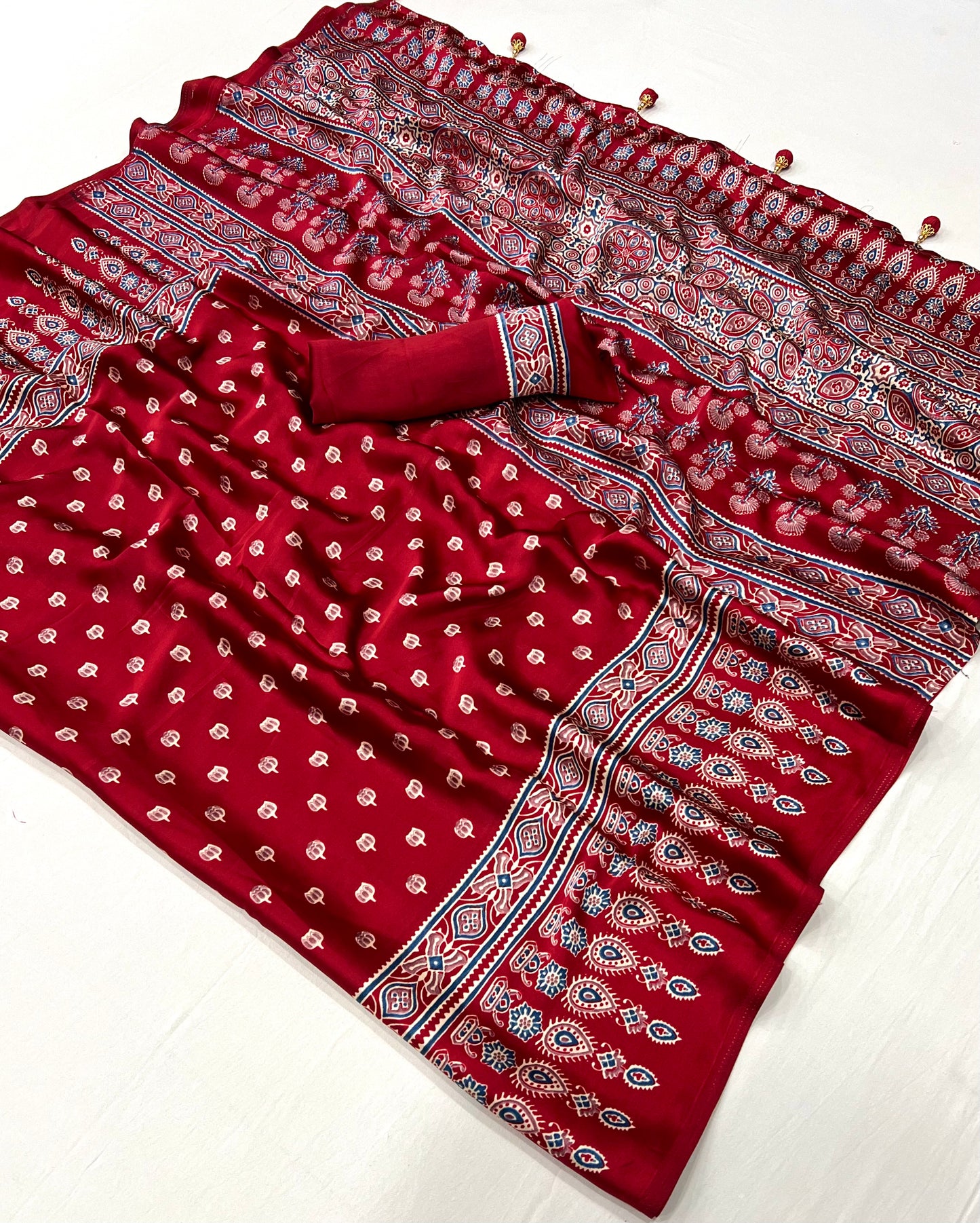 Rana Pure Semi Modal Silk Floral Printed red Saree
