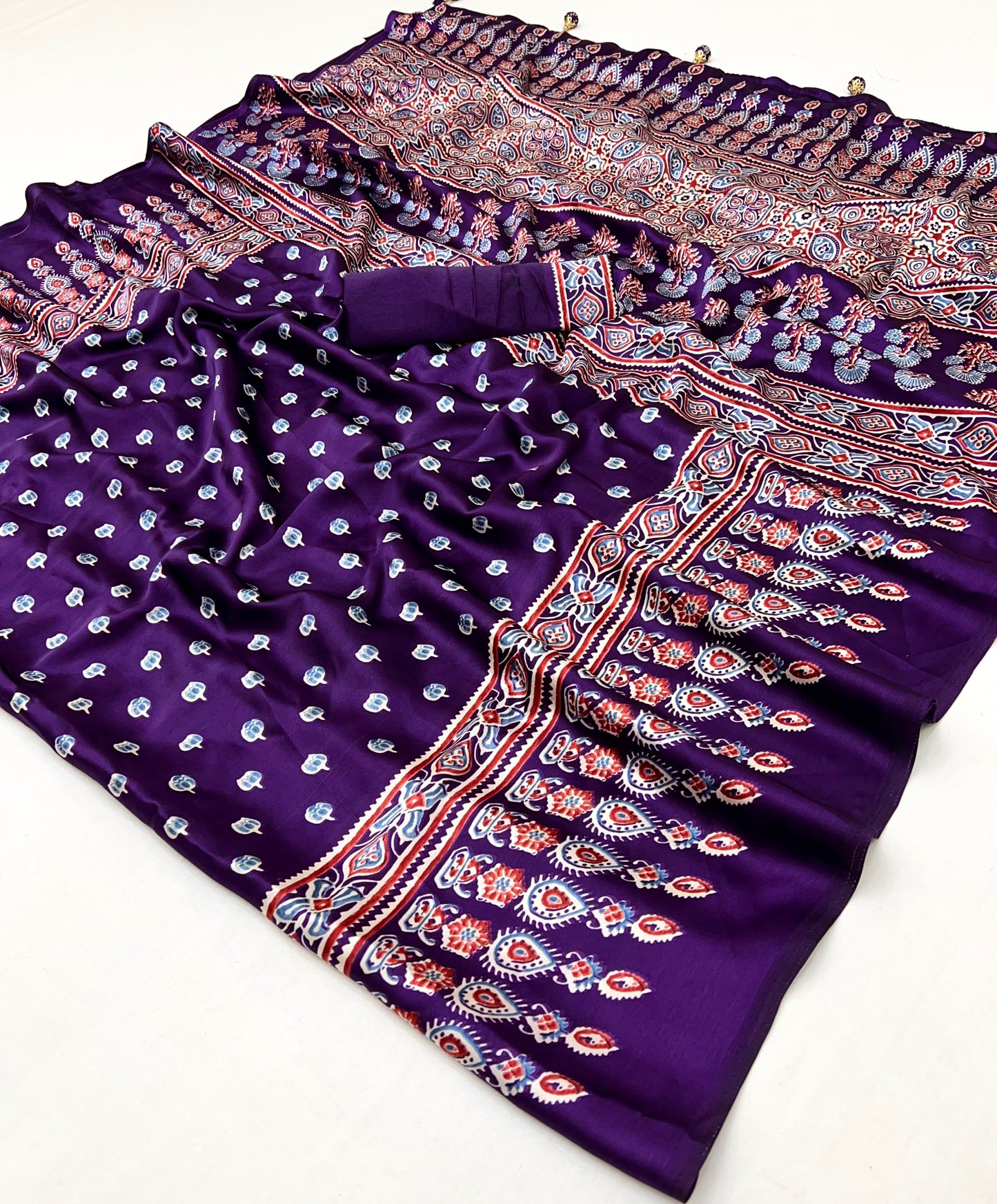 Rana Pure Semi Modal Silk Floral Printed Purpul Saree