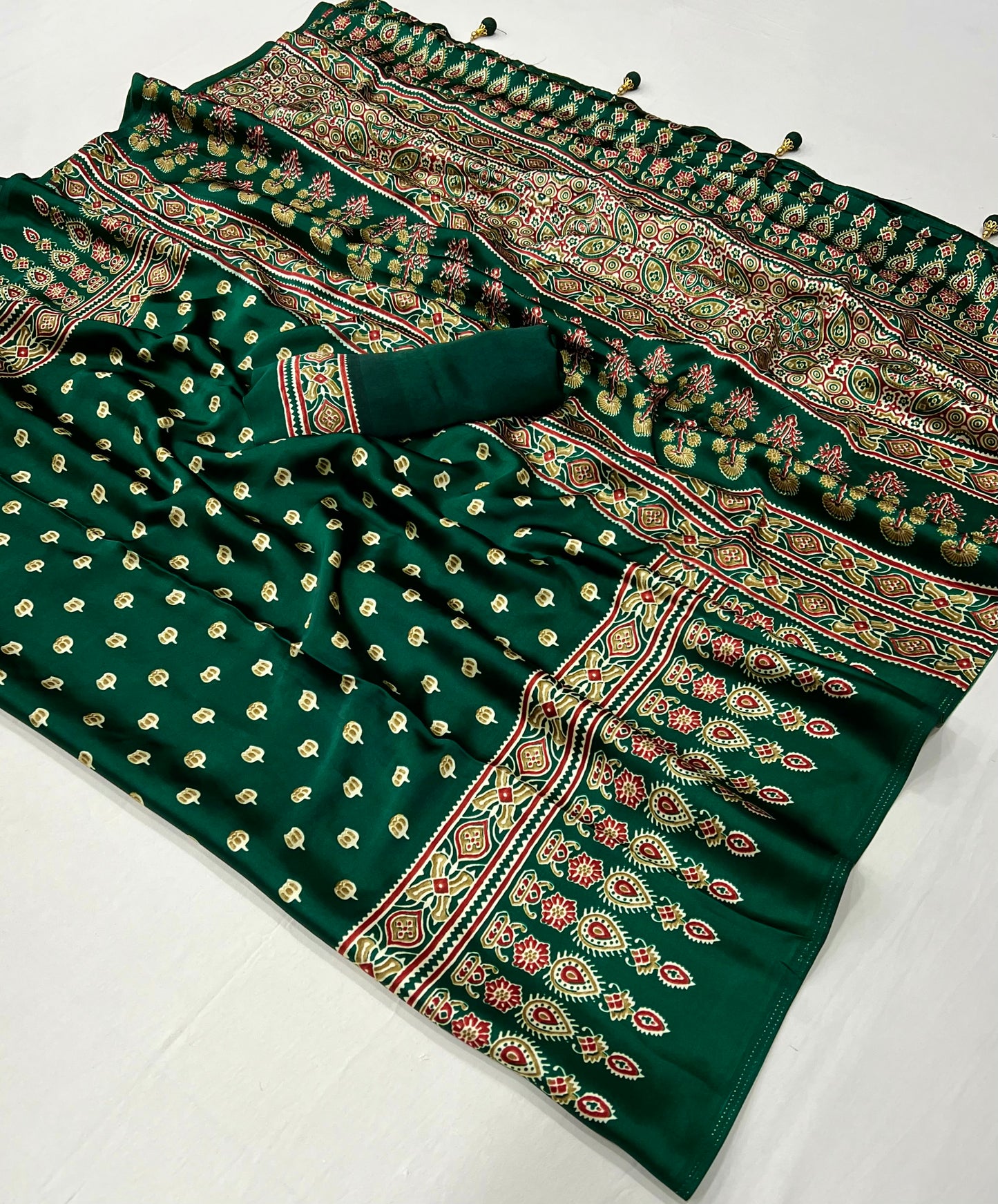 Rana Pure Semi Modal Silk Floral Printed green Saree