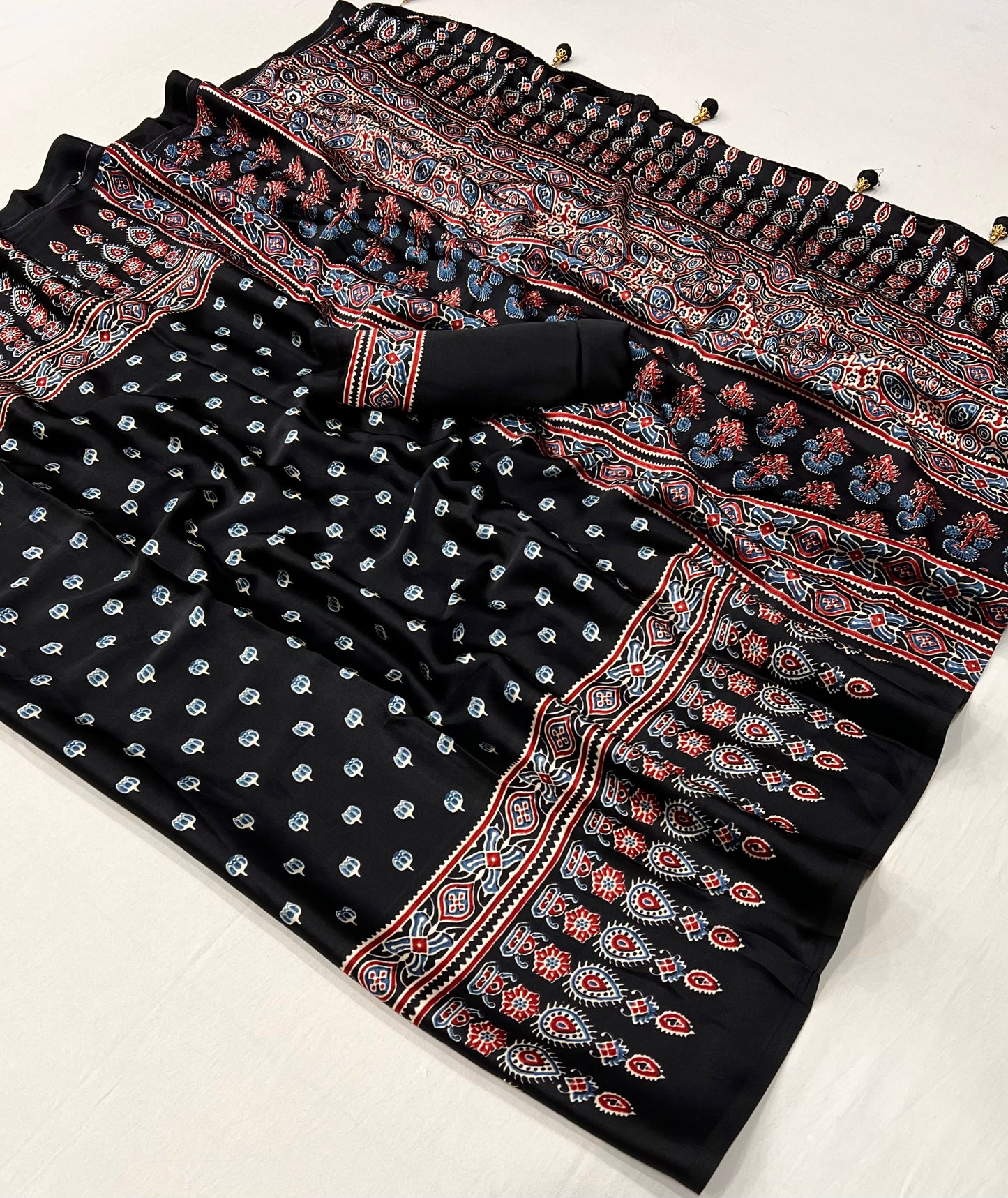 Rana Pure Semi Modal Silk Floral Printed Black Saree