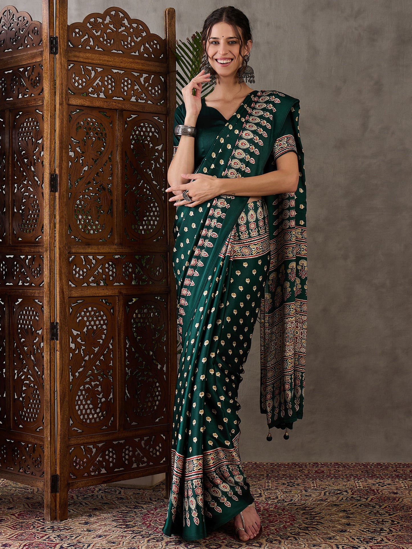Rana Pure Semi Modal Silk Floral Printed green Saree