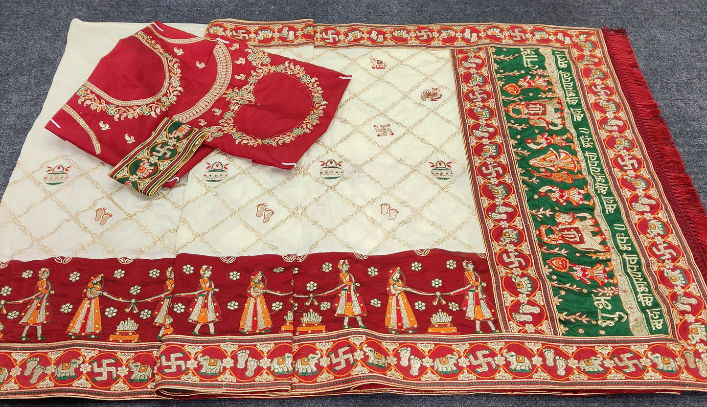 विशेष अवसर के लिए अभिक्षा हरे रंग की कढ़ाईदार पेंटर पटोला साड़ी